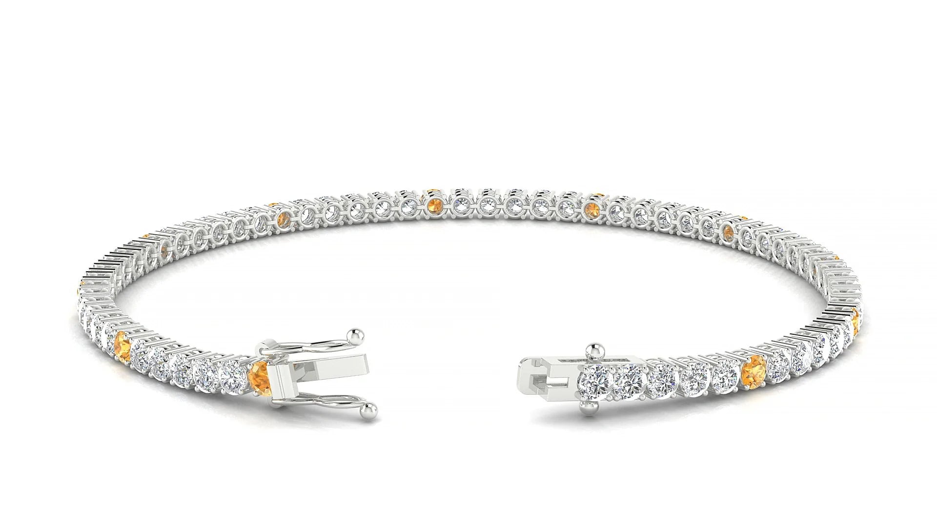 Capri 1-5 | 18k White Gold 2.5 mm Round Natural Citrine & Diamond Tennis Bracelet