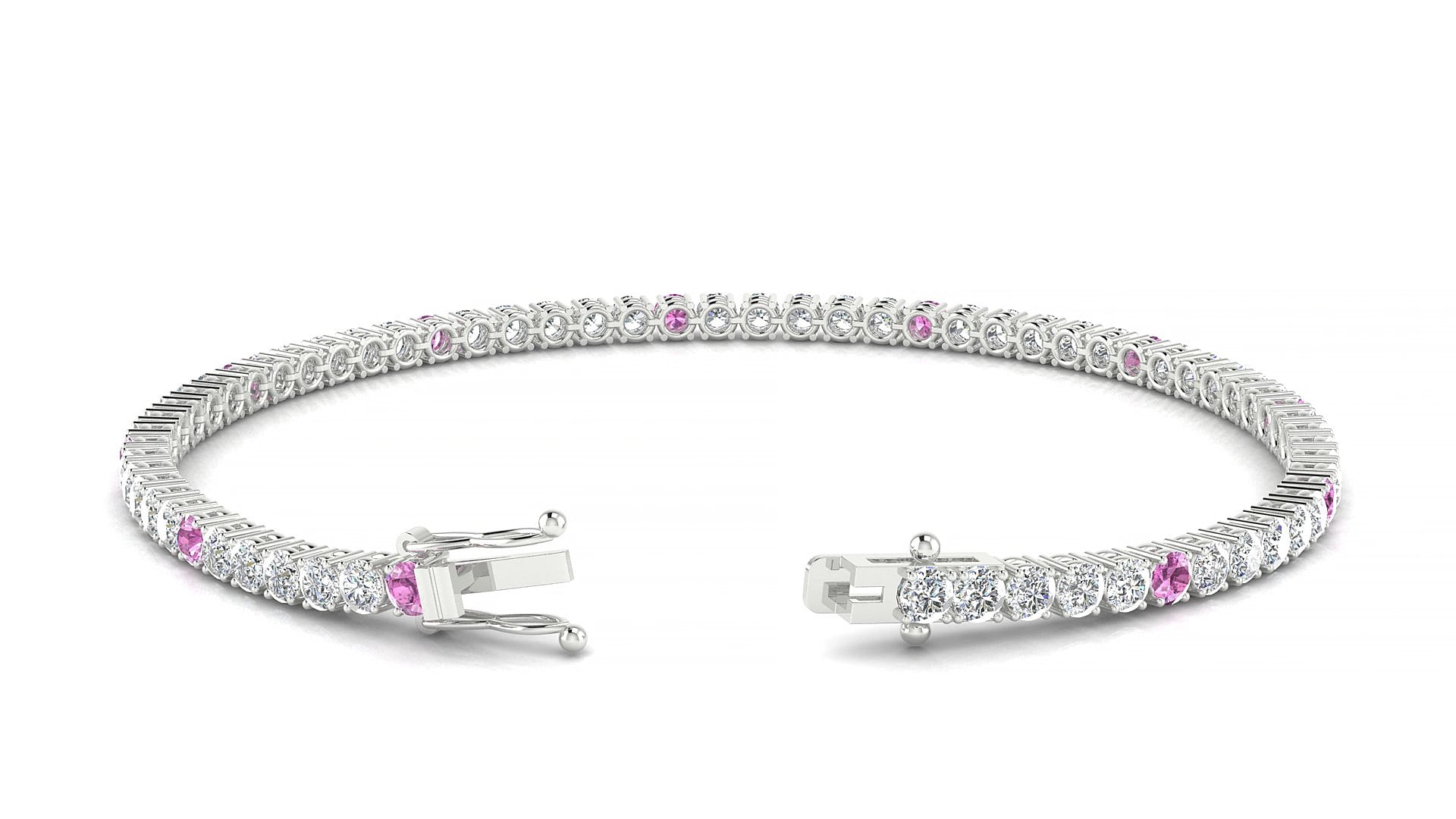 Capri 1-5 | 18k White Gold 2.5 mm Round Natural Pink Sapphire & Diamond 15 cm Tennis Bracelet