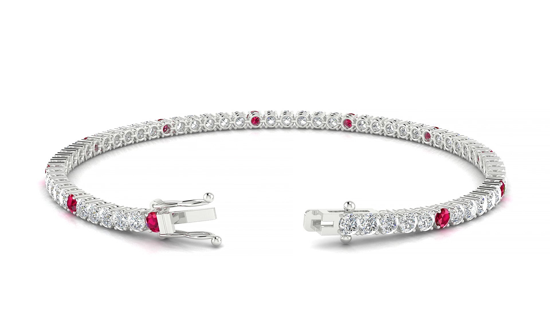 Capri 1-5 | 18k White Gold 2.5 mm Round Natural Ruby & Diamond 15 cm Tennis Bracelet