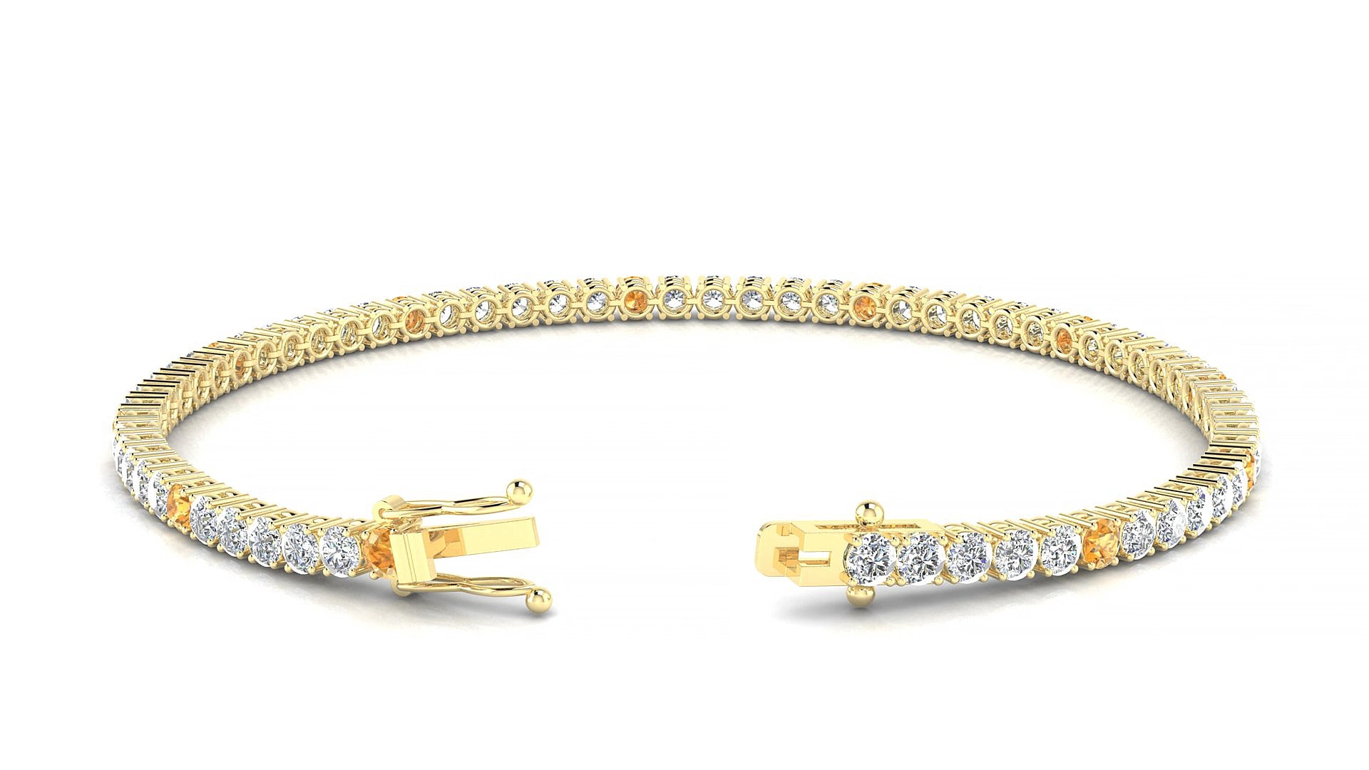 Capri 1-5 | 18k Yellow Gold 2.5 mm Round Natural Citrine & Diamond 15 cm Tennis Bracelet