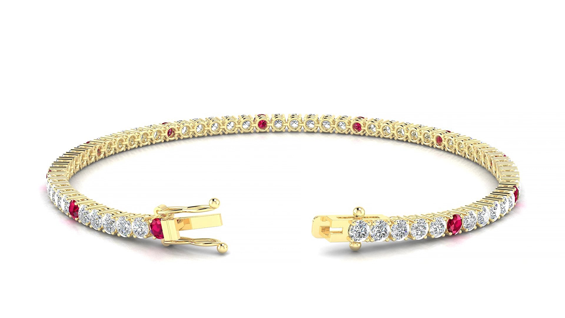 Capri 1-5 | 18k Yellow Gold 2.5 mm Round Natural Ruby & Diamond 15 cm Tennis Bracelet