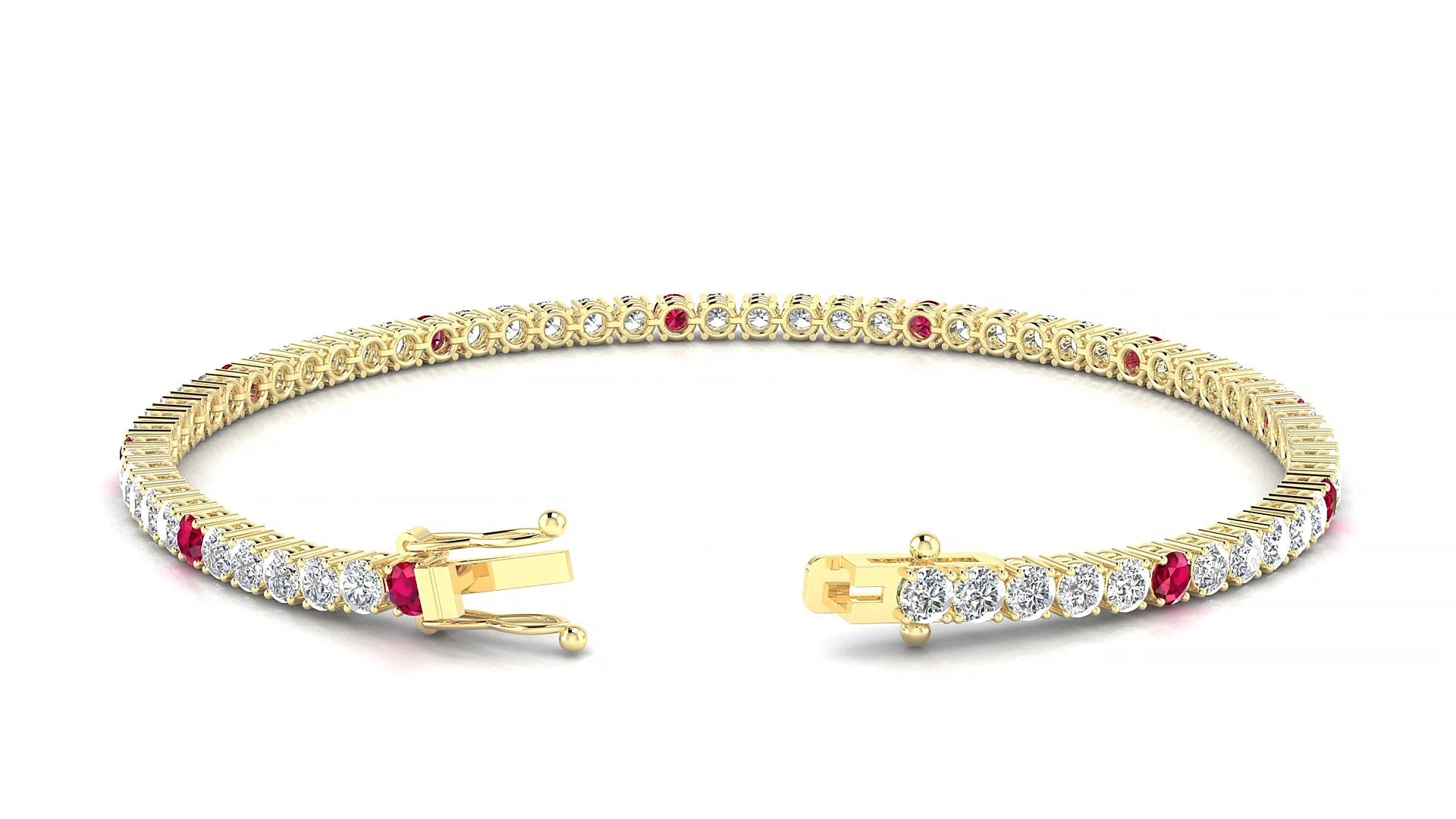 Capri 1-5 | 18k Yellow Gold 2.5 mm Round Natural Ruby & Diamond Tennis Bracelet