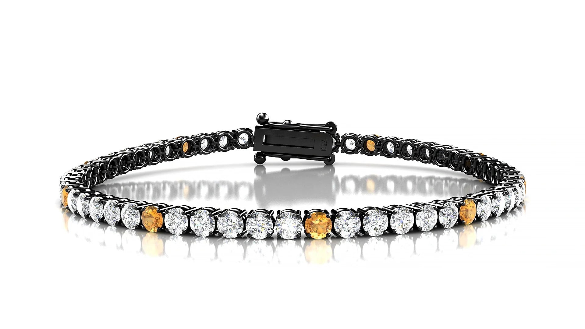 Capri 1-5 | 18k Black Gold 3 mm Round Natural Citrine & Diamond Tennis Bracelet