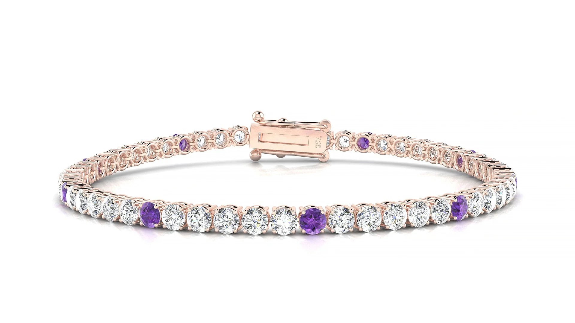 Capri 1-5 | 18k Rose Gold 3 mm Round Natural Amethyst & Diamond Tennis Bracelet