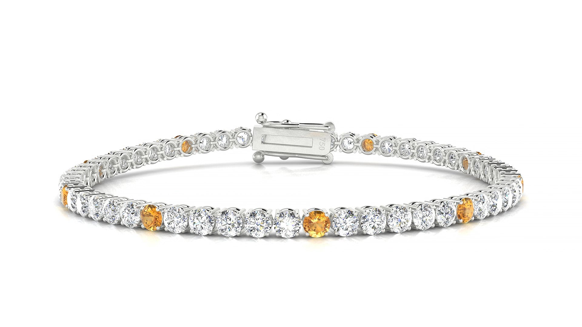 Capri 1-5 | 18k White Gold 3 mm Round Natural Citrine & Diamond 15 cm Tennis Bracelet