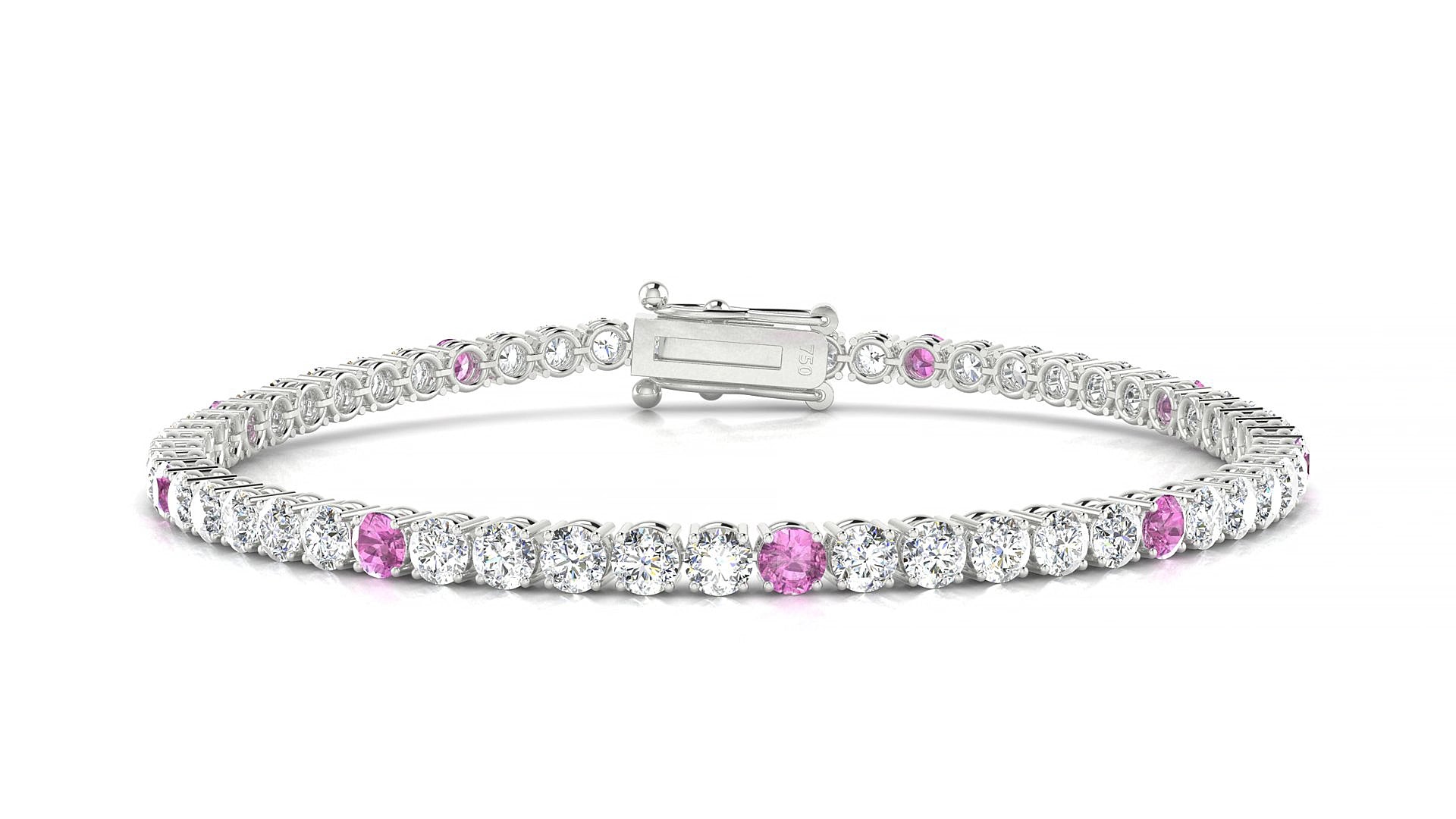 Capri 1-5 | 18k White Gold 3 mm Round Natural Pink Sapphire & Diamond 15 cm Tennis Bracelet