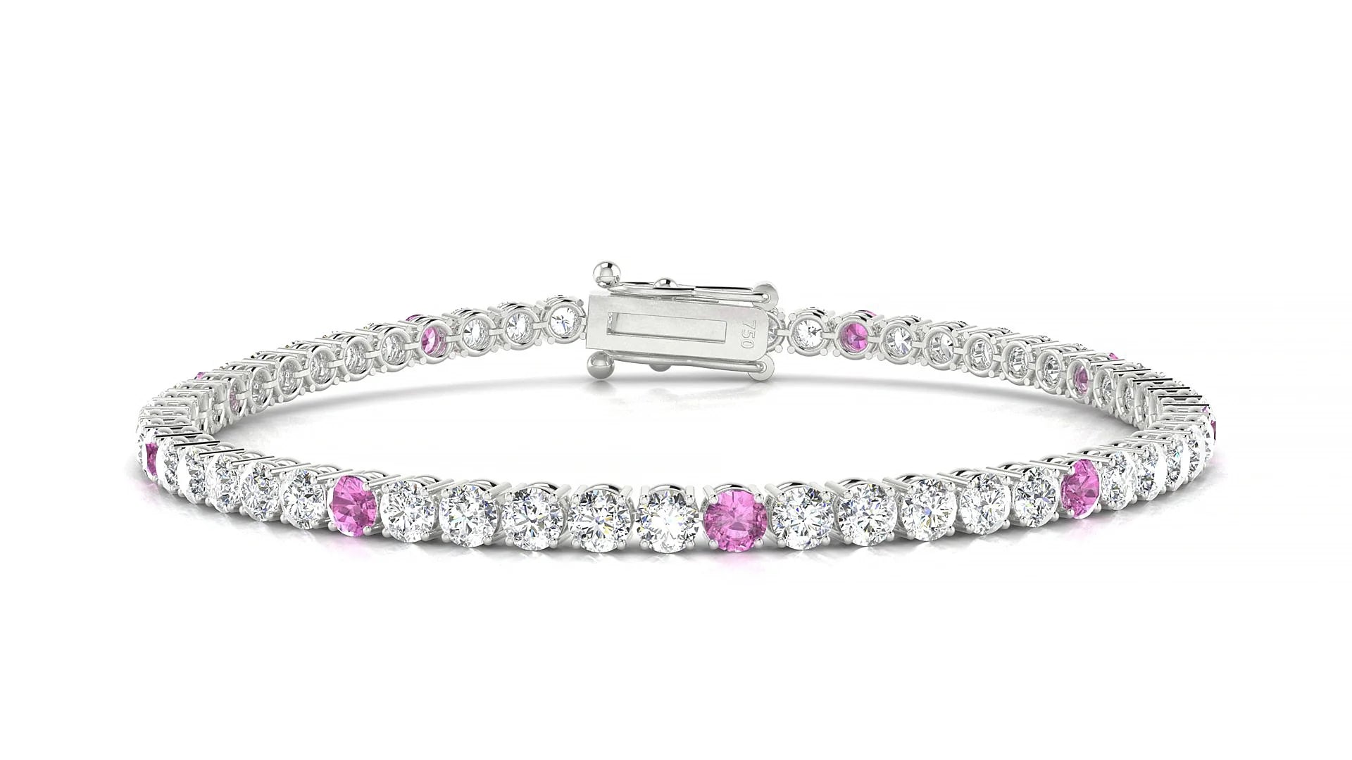 Capri 1-5 | 18k White Gold 3 mm Round Natural Pink Sapphire & Diamond Tennis Bracelet