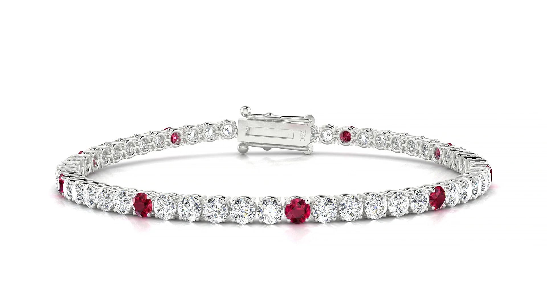 Capri 1-5 | 18k White Gold 3 mm Round Natural Ruby & Diamond Tennis Bracelet