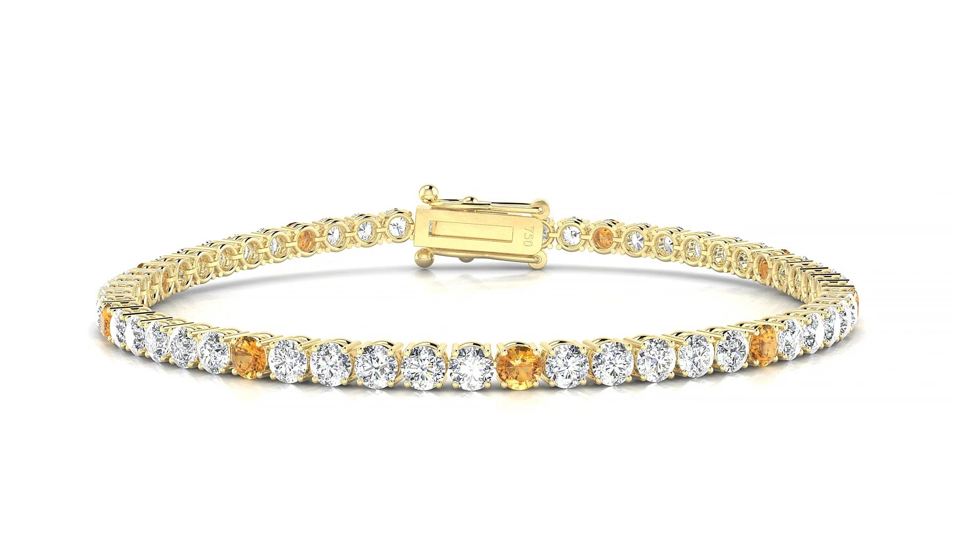 Capri 1-5 | 18k Yellow Gold 3 mm Round Natural Citrine & Diamond Tennis Bracelet