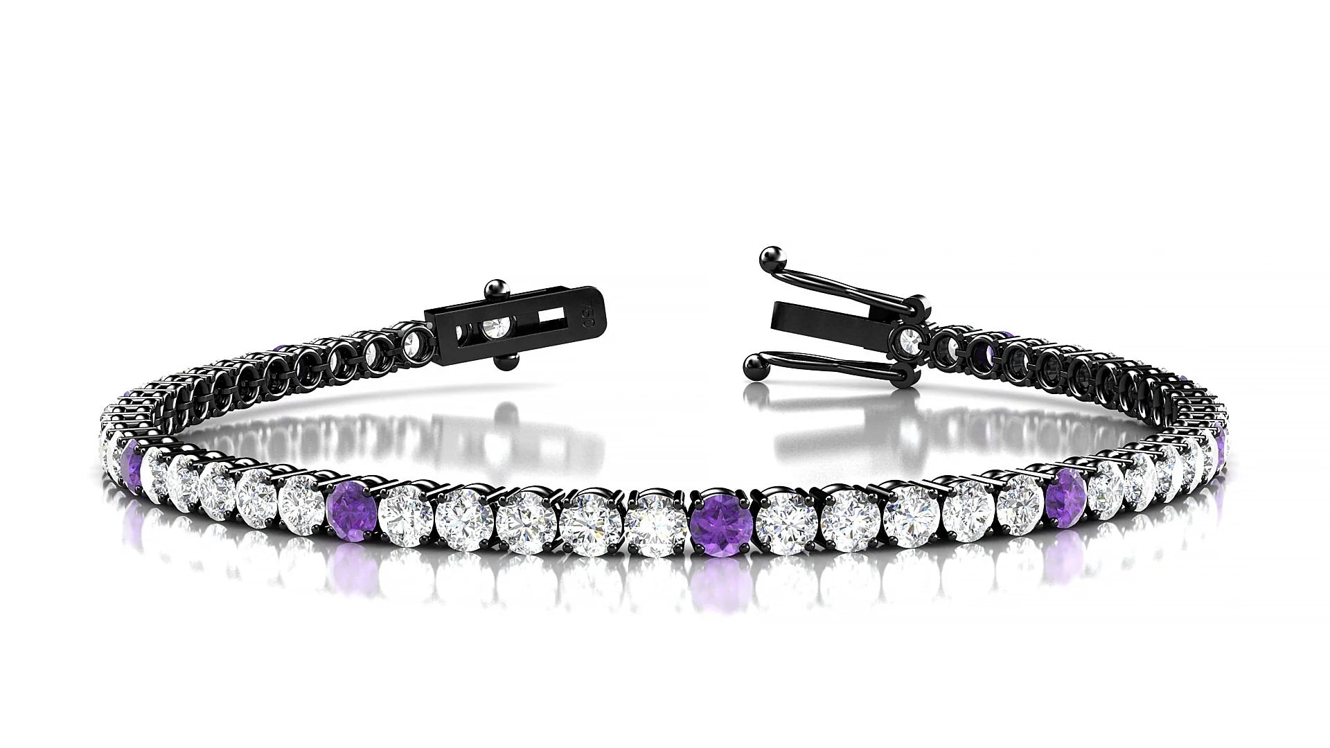 Capri 1-5 | 18k Black Gold 3 mm Round Natural Amethyst & Diamond Tennis Bracelet