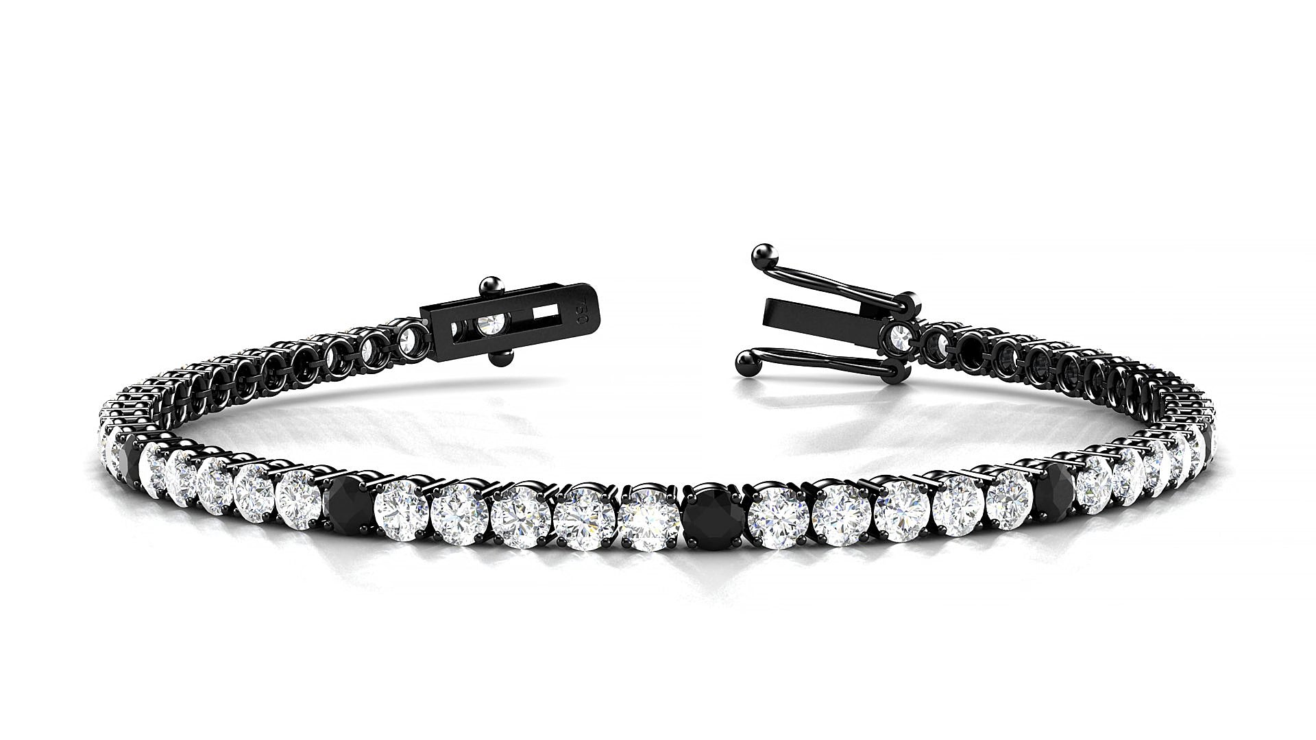 Capri 1-5 | 18k Black Gold 3 mm Round Natural Black Diamond & Diamond 17 cm Tennis Bracelet