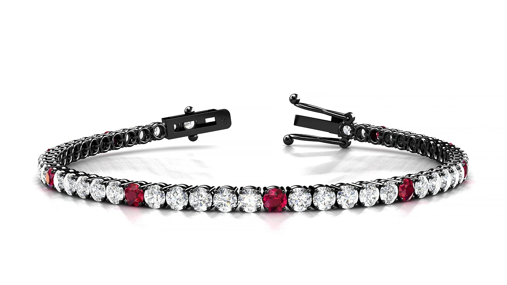 Capri 1-5 | 18k Black Gold 3 mm Round Natural Ruby & Diamond Tennis Bracelet