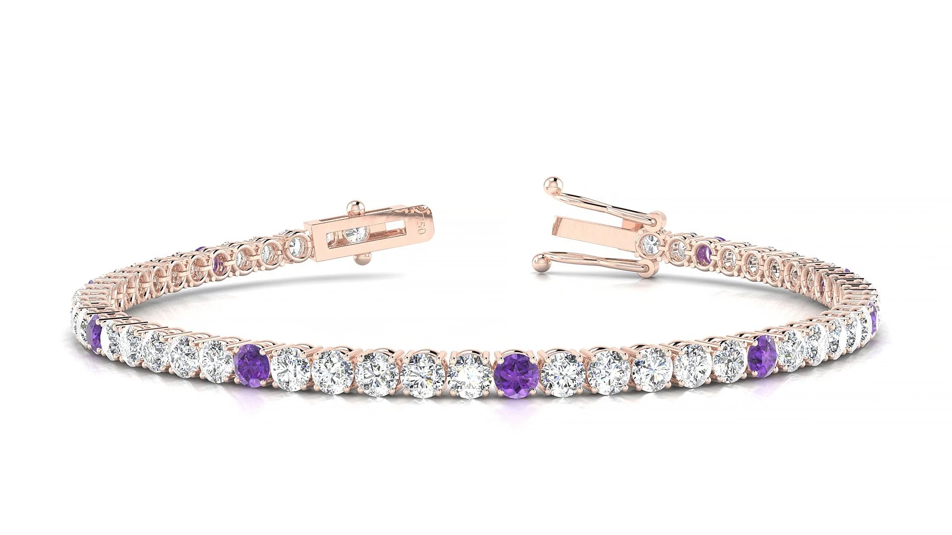 Capri 1-5 | 18k Rose Gold 3 mm Round Natural Amethyst & Diamond Tennis Bracelet