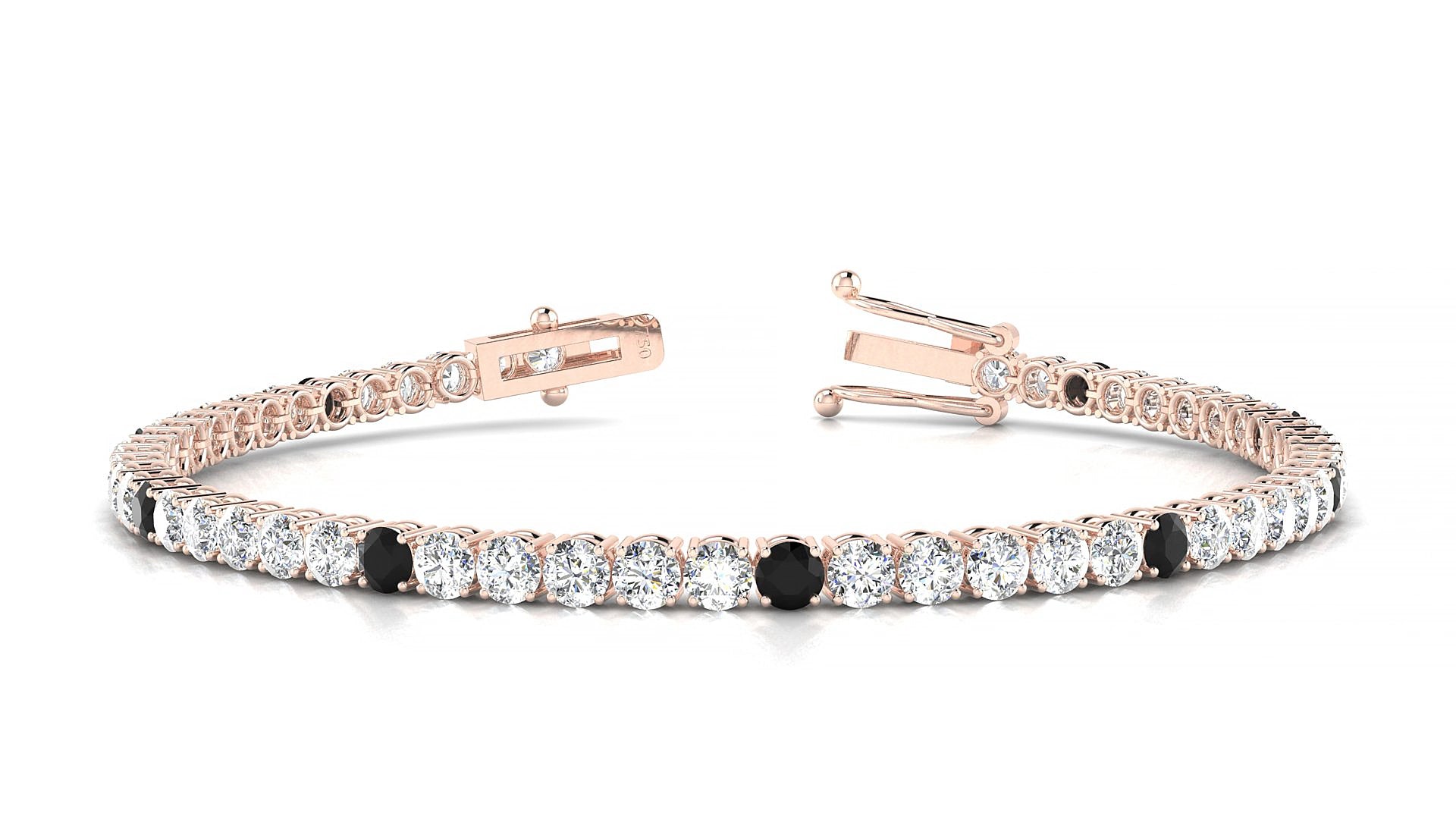 Capri 1-5 | 18k Rose Gold 3 mm Round Natural Black Diamond & Diamond 15 cm Tennis Bracelet
