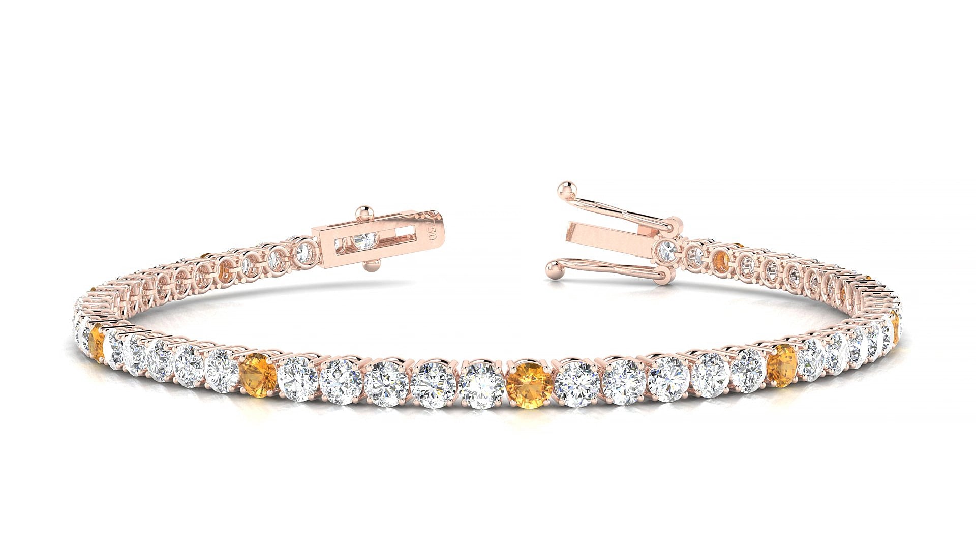 Capri 1-5 | 18k Rose Gold 3 mm Round Natural Citrine & Diamond 19 cm Tennis Bracelet