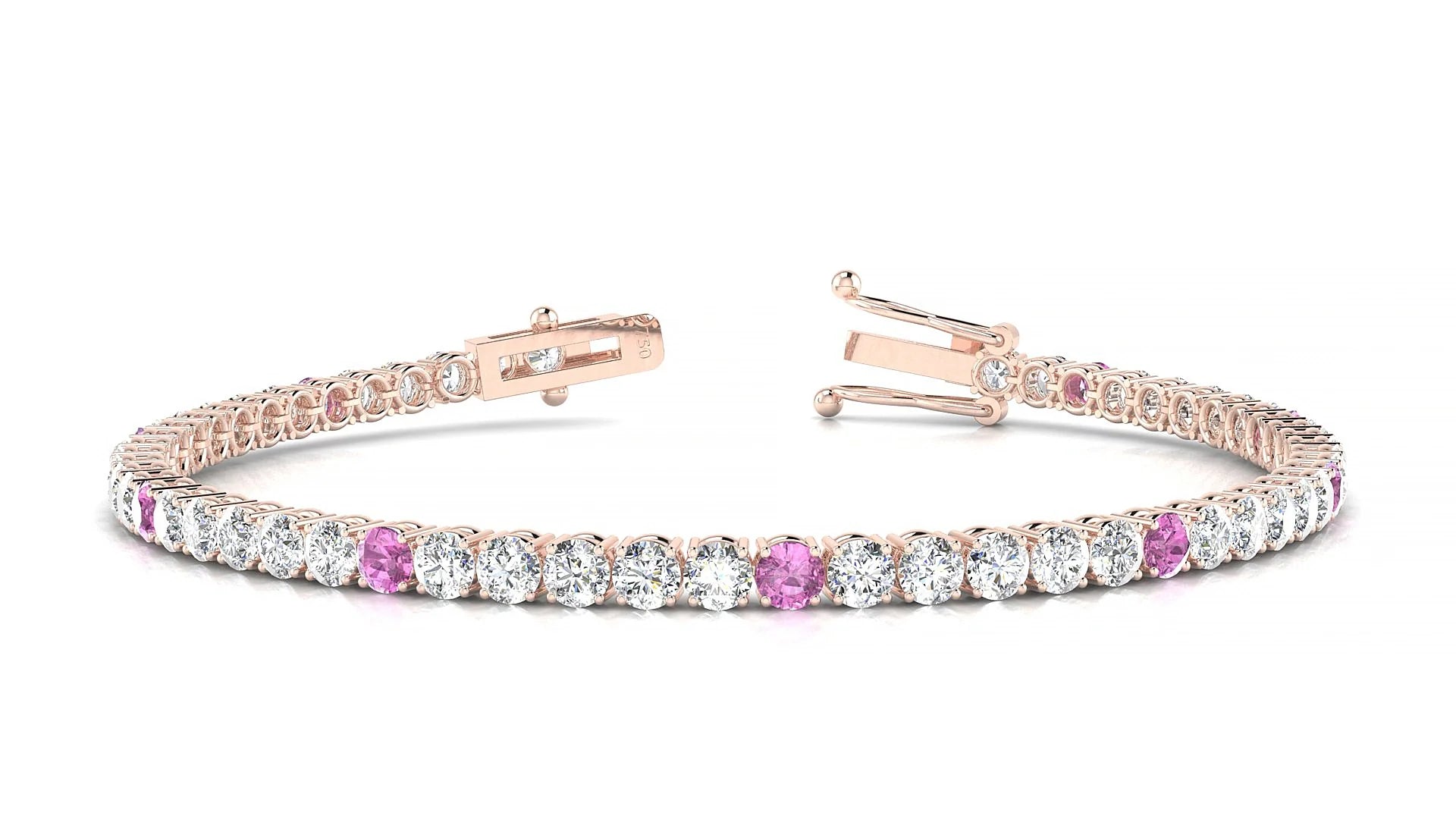 Capri 1-5 | 18k Rose Gold 3 mm Round Natural Pink Sapphire & Diamond Tennis Bracelet