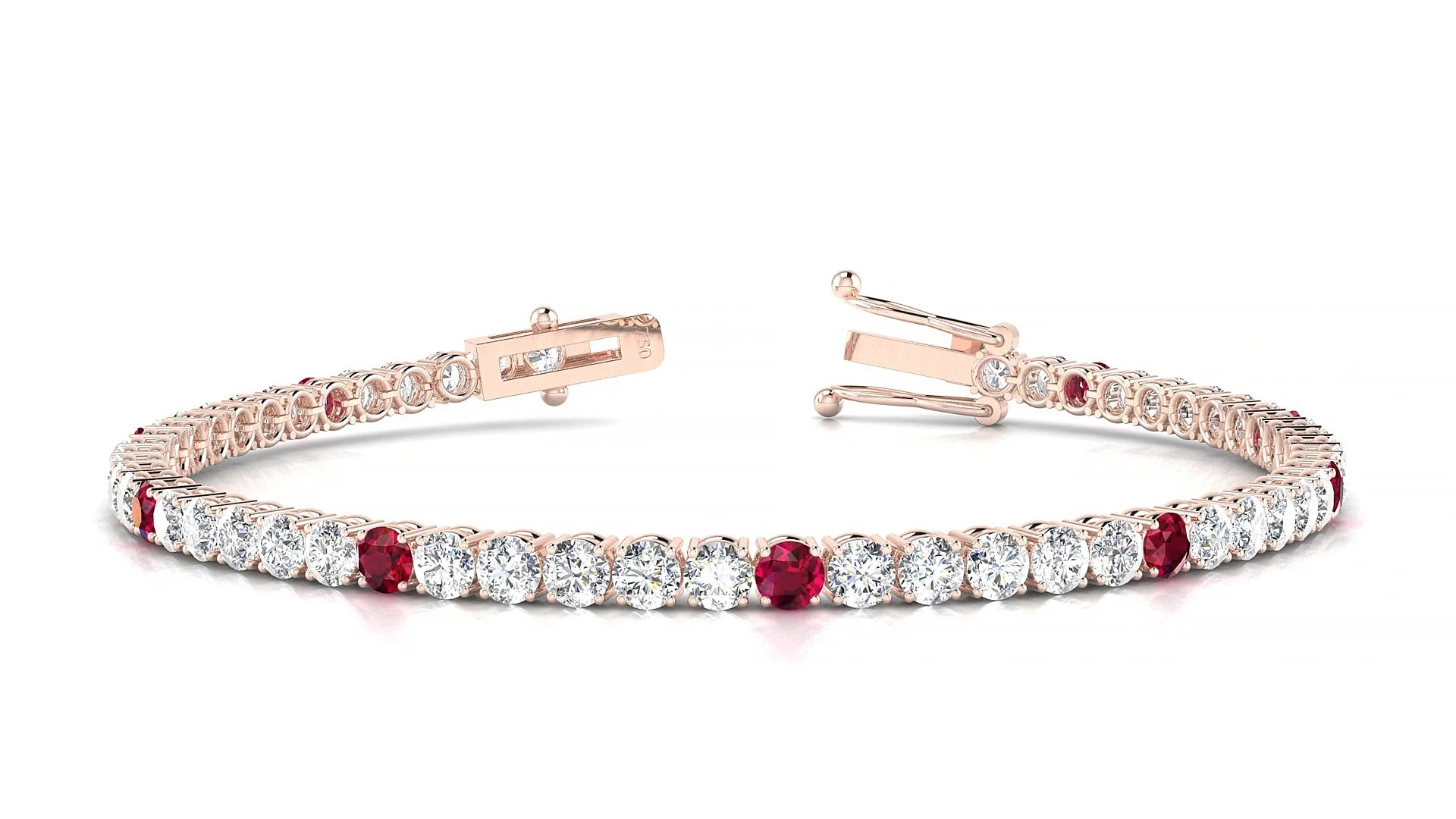 Capri 1-5 | 18k Rose Gold 3 mm Round Natural Ruby & Diamond Tennis Bracelet