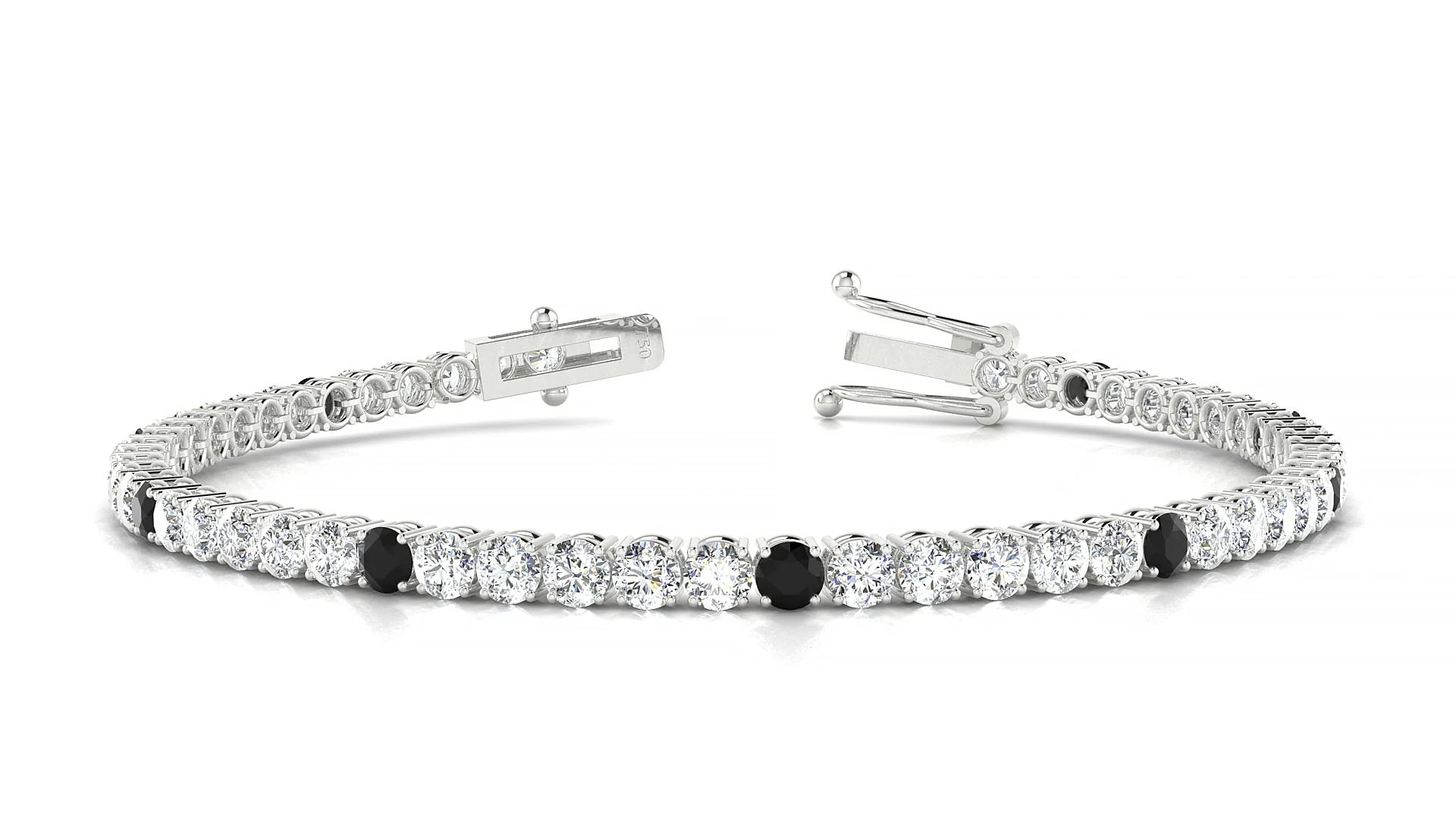 Capri 1-5 | 18k White Gold 3 mm Round Natural Black Diamond & Diamond Tennis Bracelet
