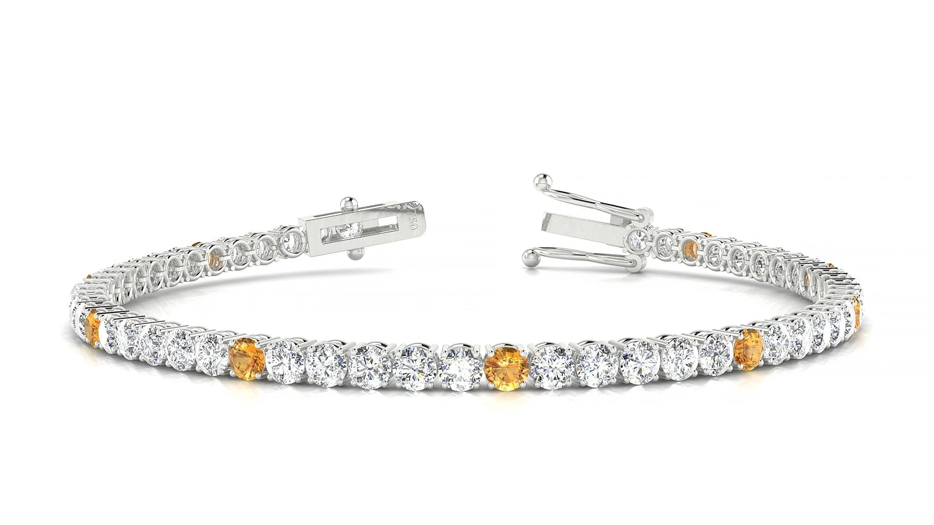 Capri 1-5 | 18k White Gold 3 mm Round Natural Citrine & Diamond Tennis Bracelet