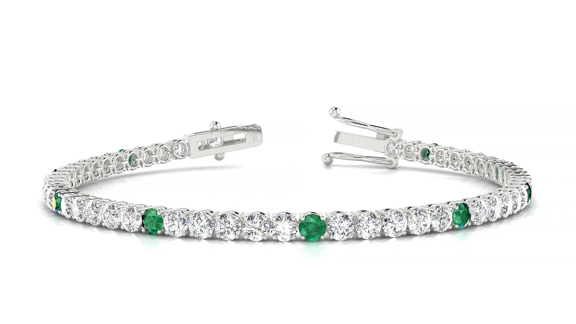Capri 1-5 | 18k White Gold 3 mm Round Natural Emerald & Diamond 15 cm Tennis Bracelet