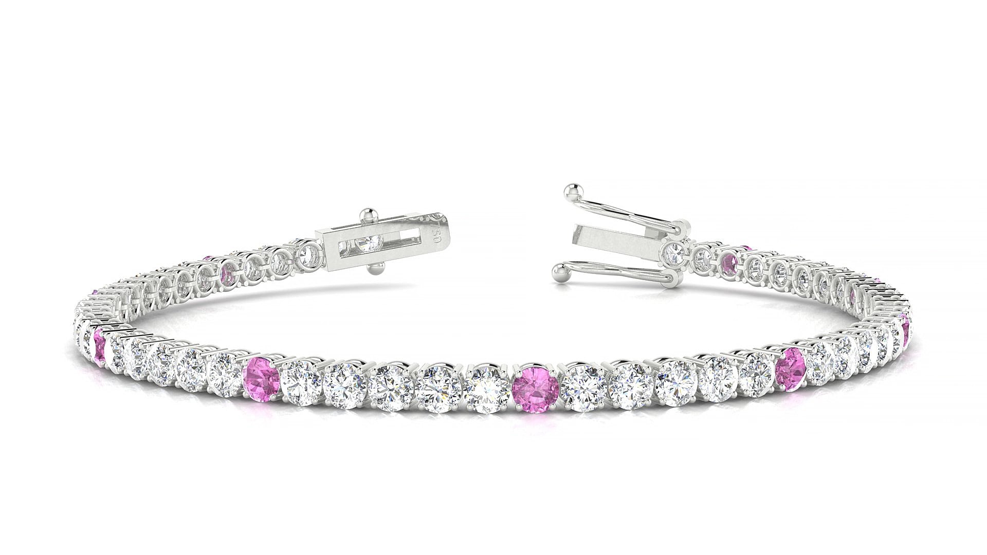 Capri 1-5 | 18k White Gold 3 mm Round Natural Pink Sapphire & Diamond 17 cm Tennis Bracelet