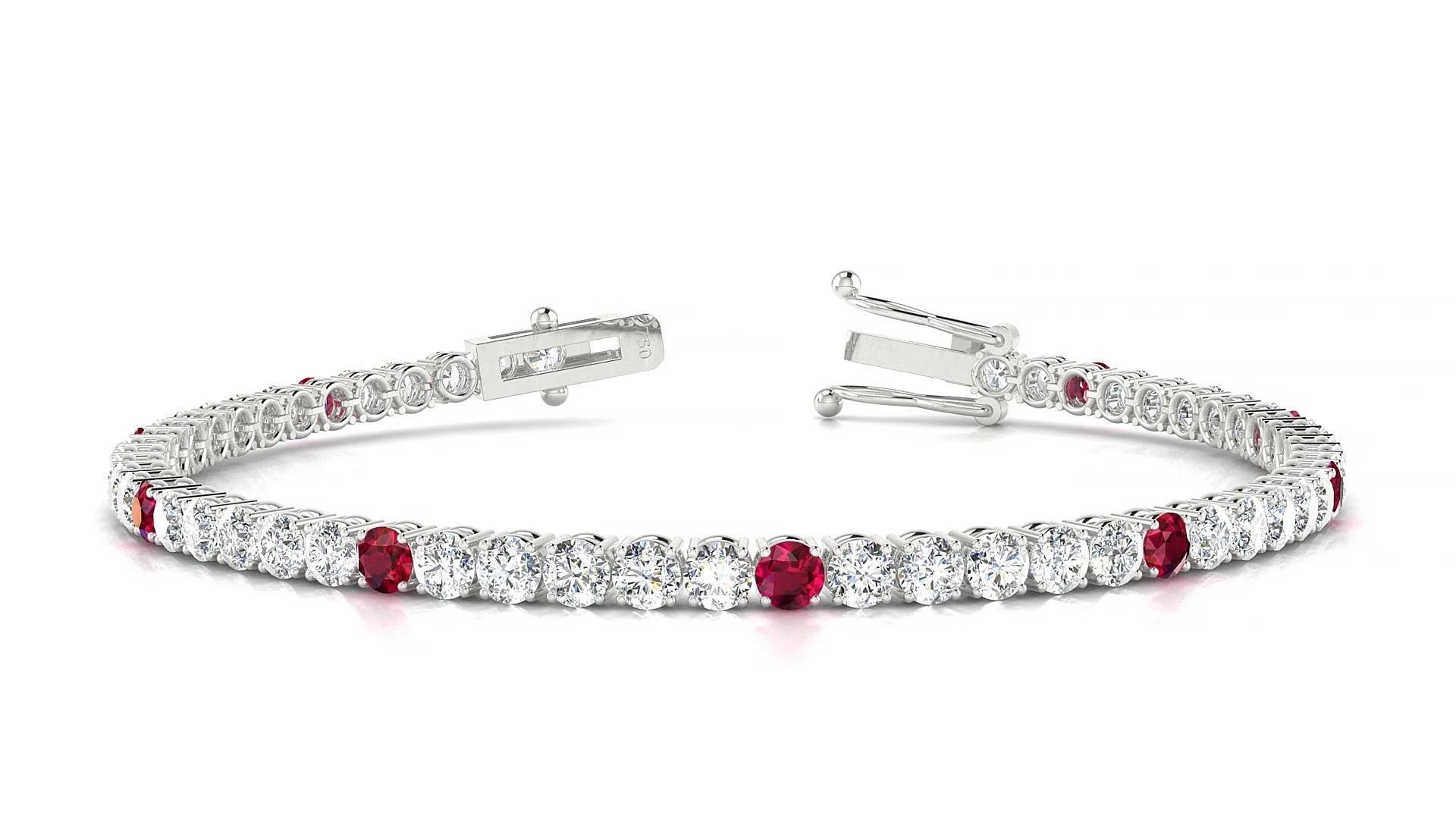 Capri 1-5 | 18k White Gold 3 mm Round Natural Ruby & Diamond Tennis Bracelet