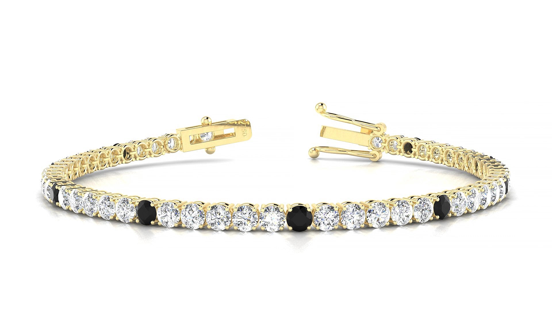 Capri 1-5 | 18k Yellow Gold 3 mm Round Natural Black Diamond & Diamond 17 cm Tennis Bracelet