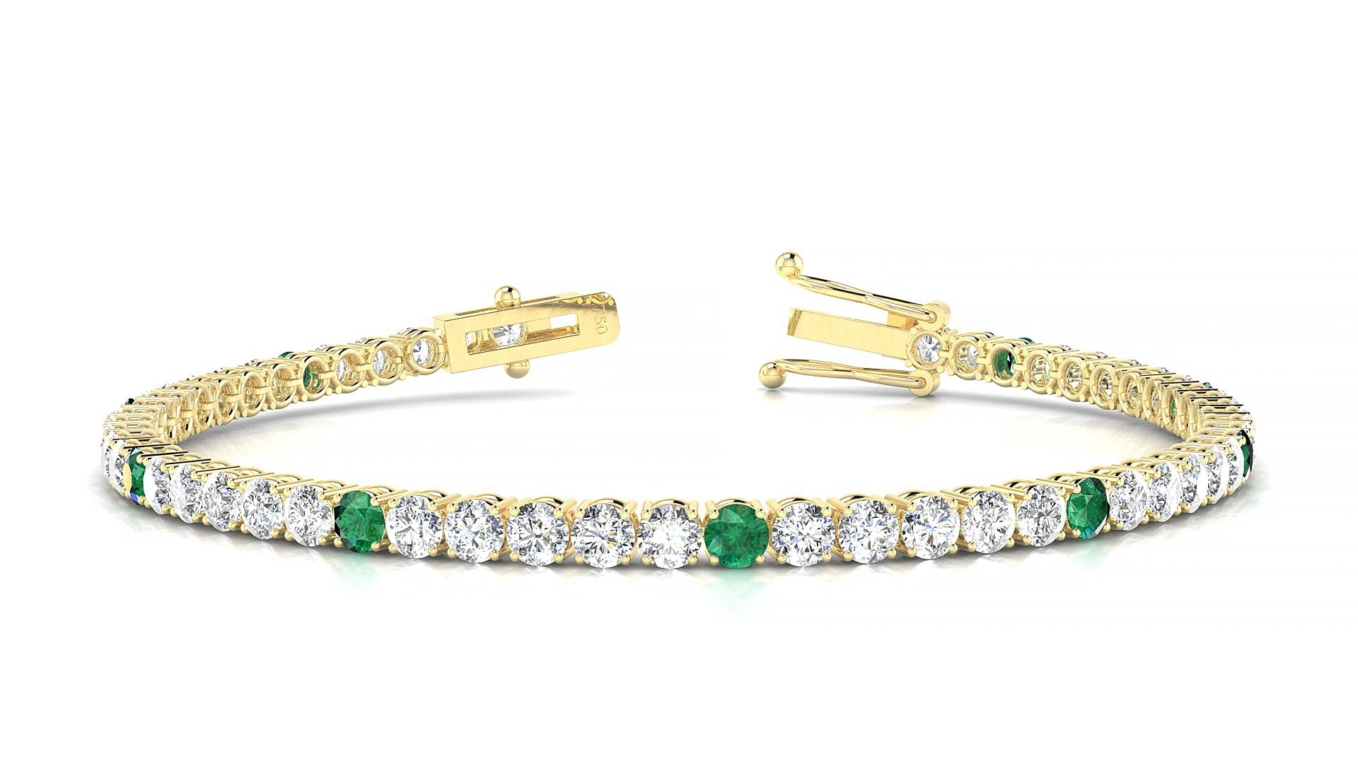 Capri 1-5 | 18k Yellow Gold 3 mm Round Natural Emerald & Diamond 15 cm Tennis Bracelet