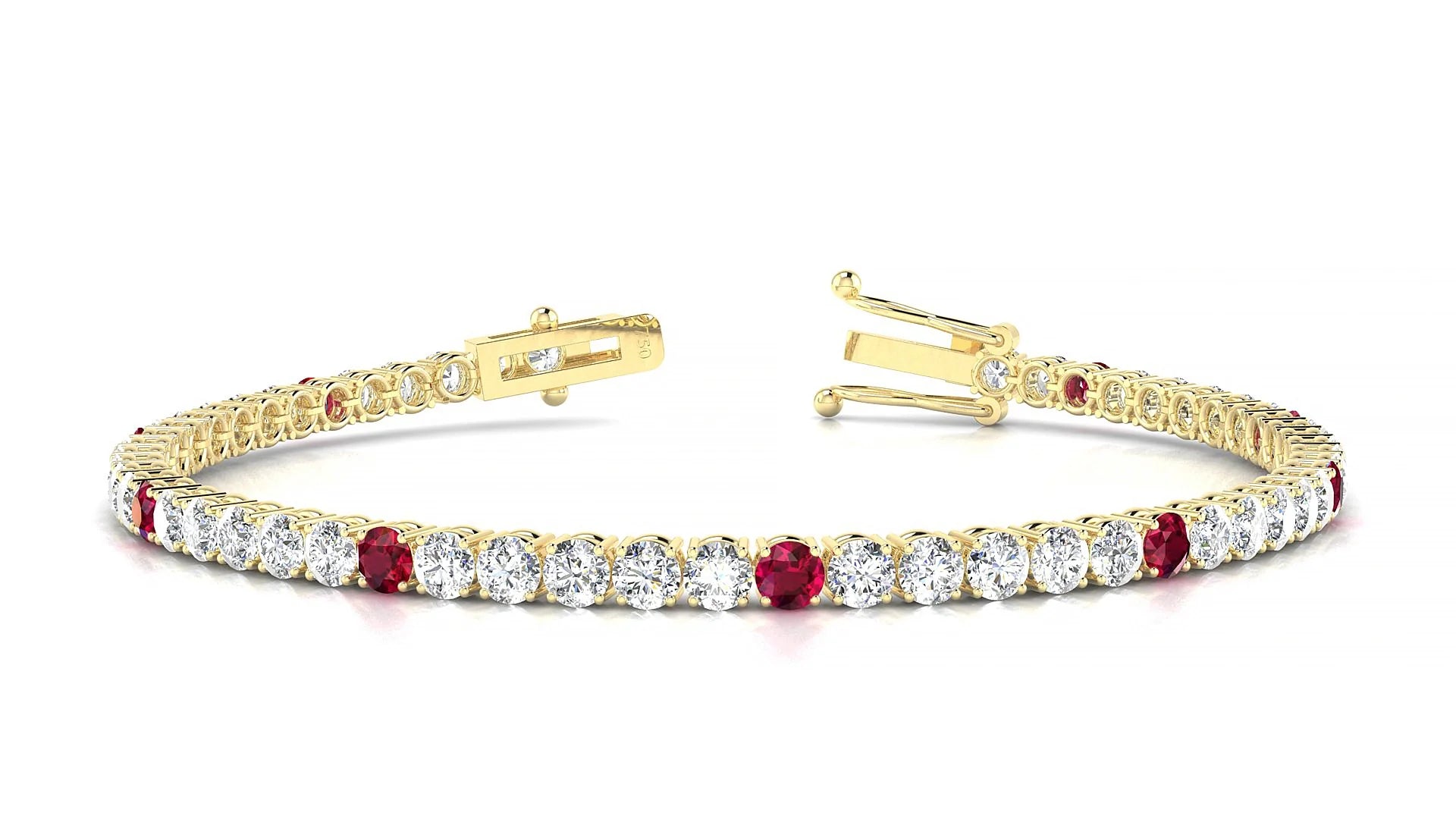 Capri 1-5 | 18k Yellow Gold 3 mm Round Natural Ruby & Diamond Tennis Bracelet