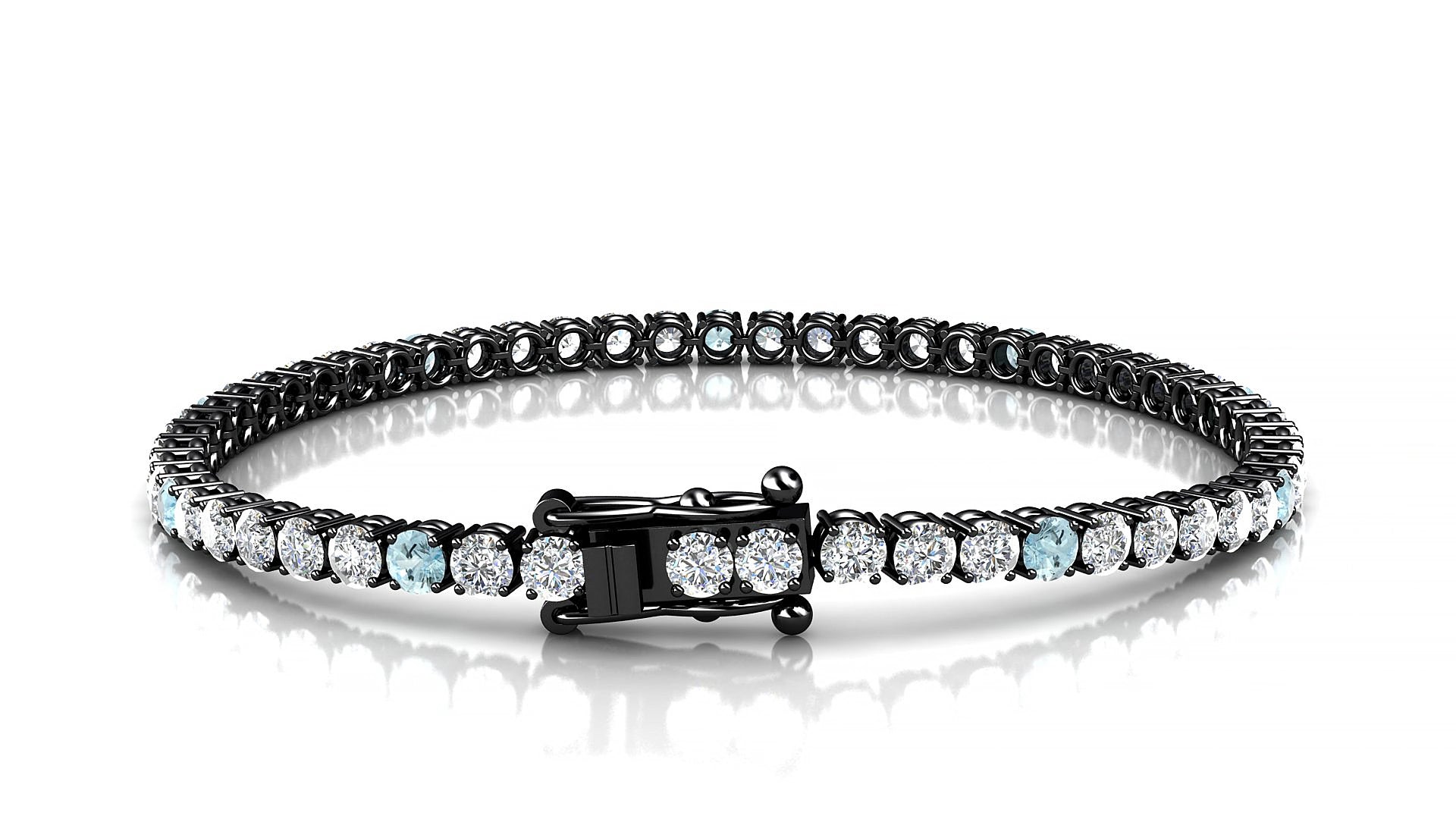 Capri 1-5 | 18k Black Gold 3 mm Round Natural Aquamarine & Diamond 15 cm Tennis Bracelet