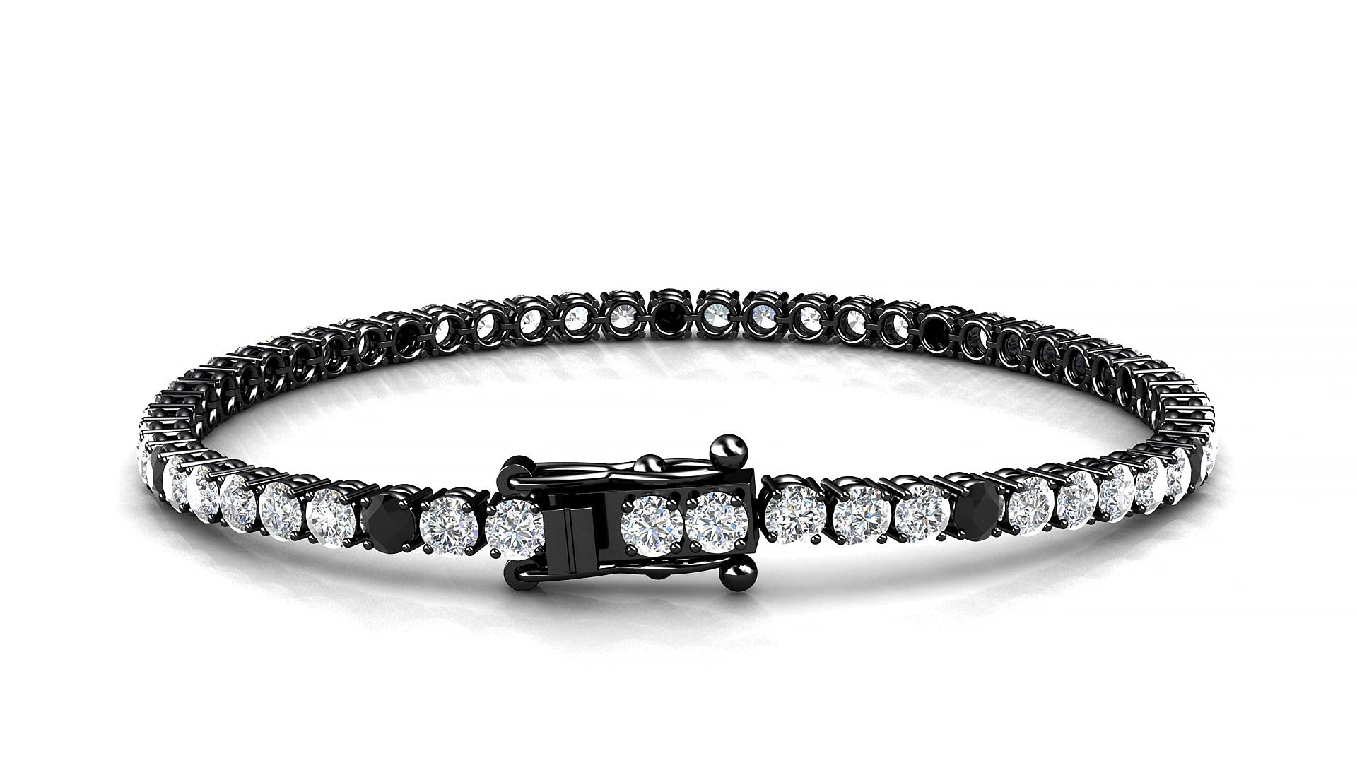 Capri 1-5 | 18k Black Gold 3 mm Round Natural Black Diamond & Diamond 17 cm Tennis Bracelet