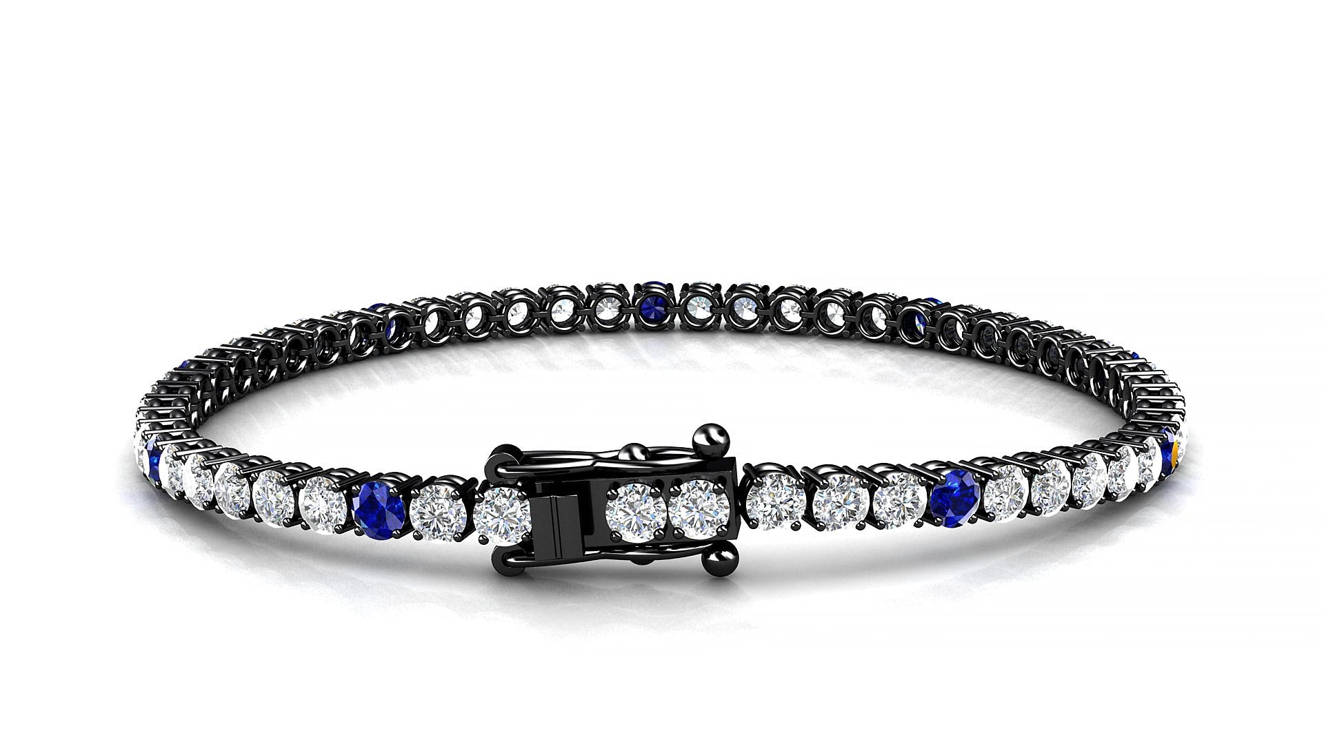 Capri 1-5 | 18k Black Gold 3 mm Round Natural Sapphire & Diamond 15 cm Tennis Bracelet