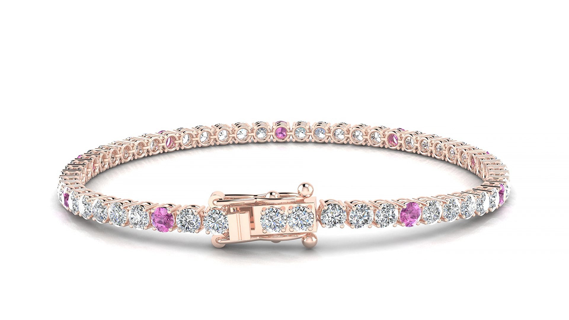 Capri 1-5 | 18k Rose Gold 3 mm Round Natural Pink Sapphire & Diamond 20 cm Tennis Bracelet