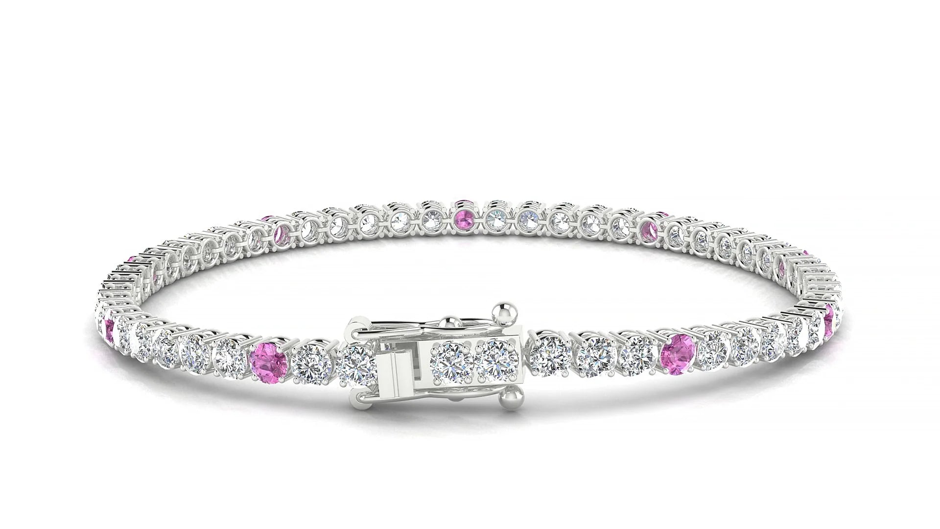Capri 1-5 | 18k White Gold 3 mm Round Natural Pink Sapphire & Diamond Tennis Bracelet