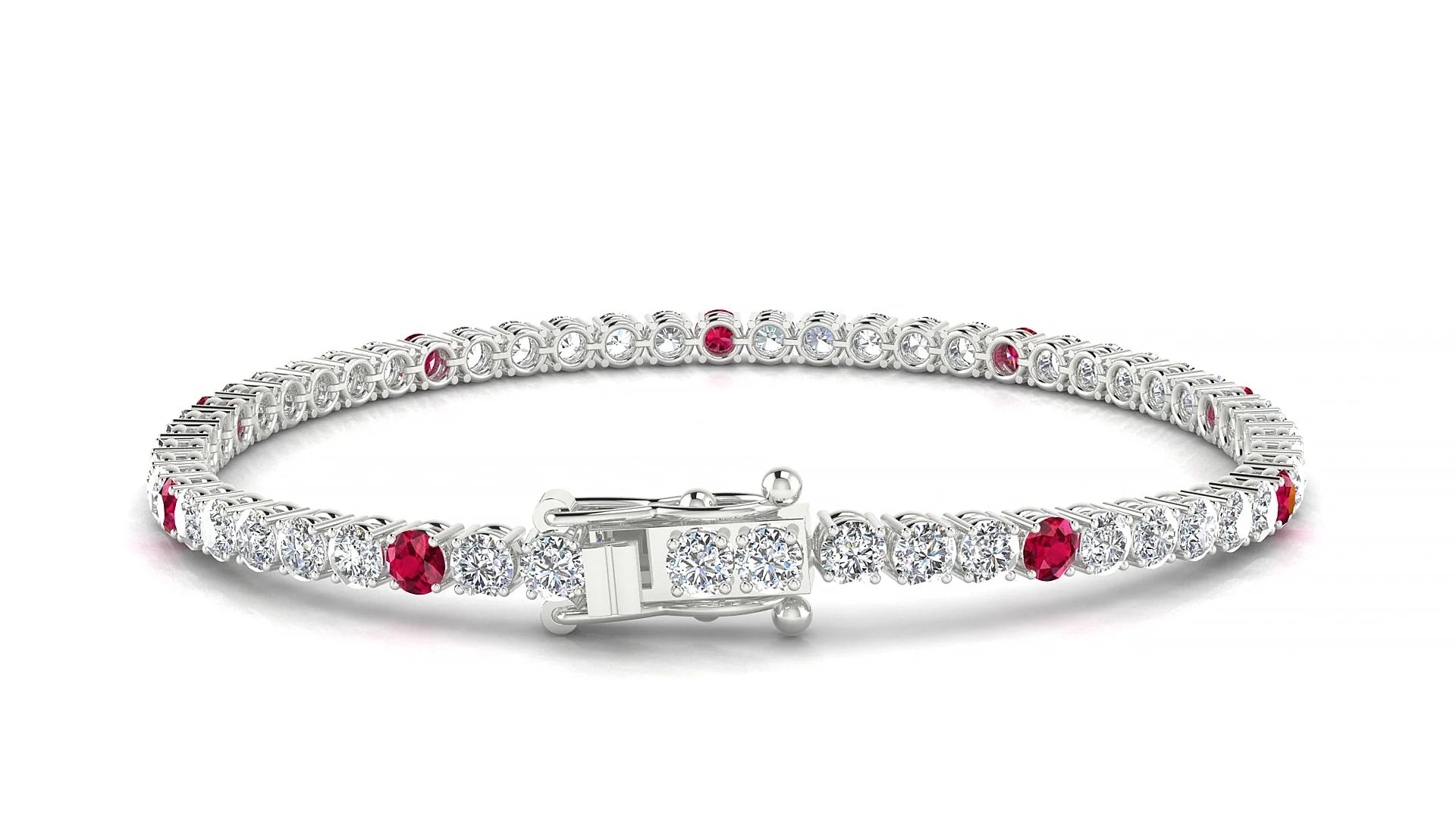 Capri 1-5 | 18k White Gold 3 mm Round Natural Ruby & Diamond Tennis Bracelet