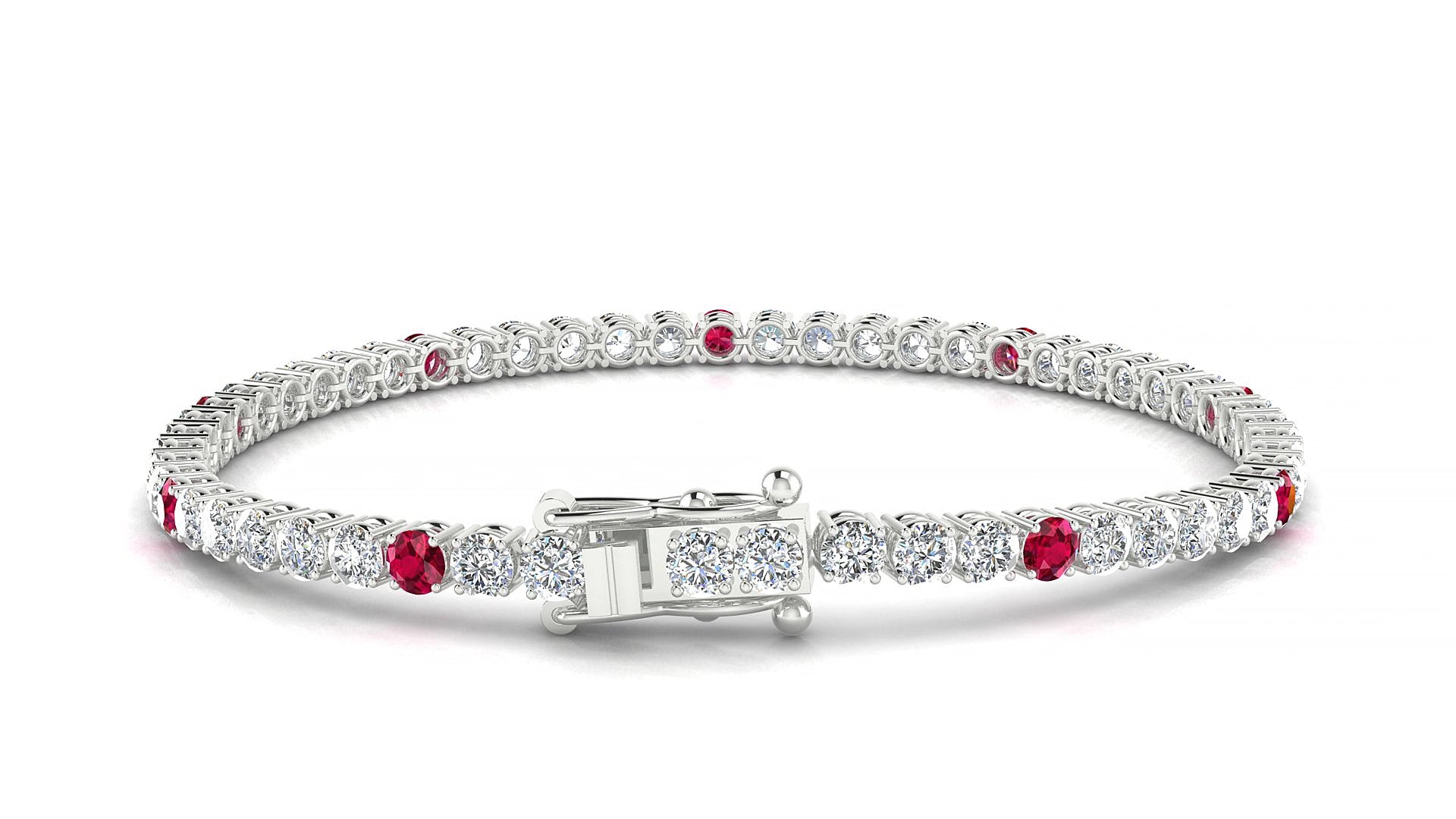 Capri 1-5 | 18k White Gold 3 mm Round Natural Ruby & Diamond 15 cm Tennis Bracelet