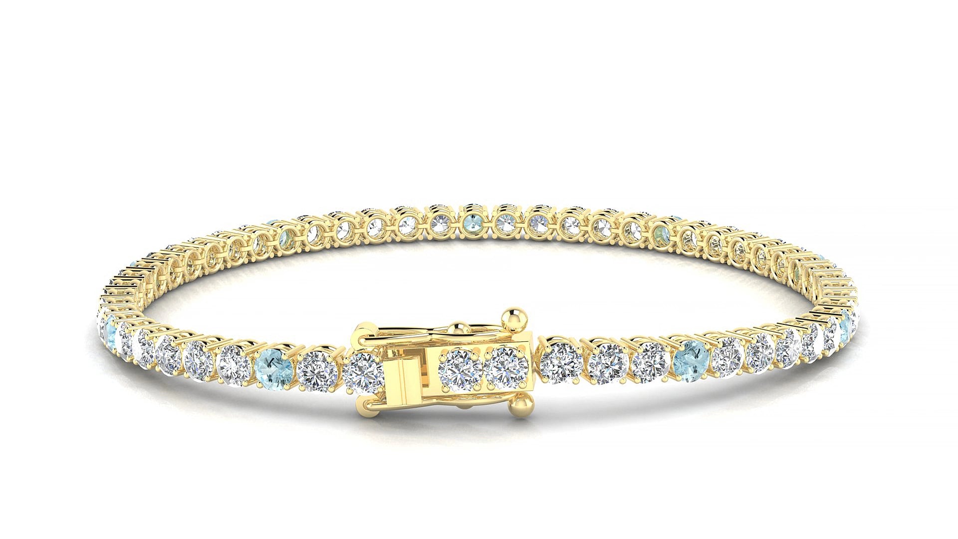 Capri 1-5 | 18k Yellow Gold 3 mm Round Natural Aquamarine & Diamond 15 cm Tennis Bracelet