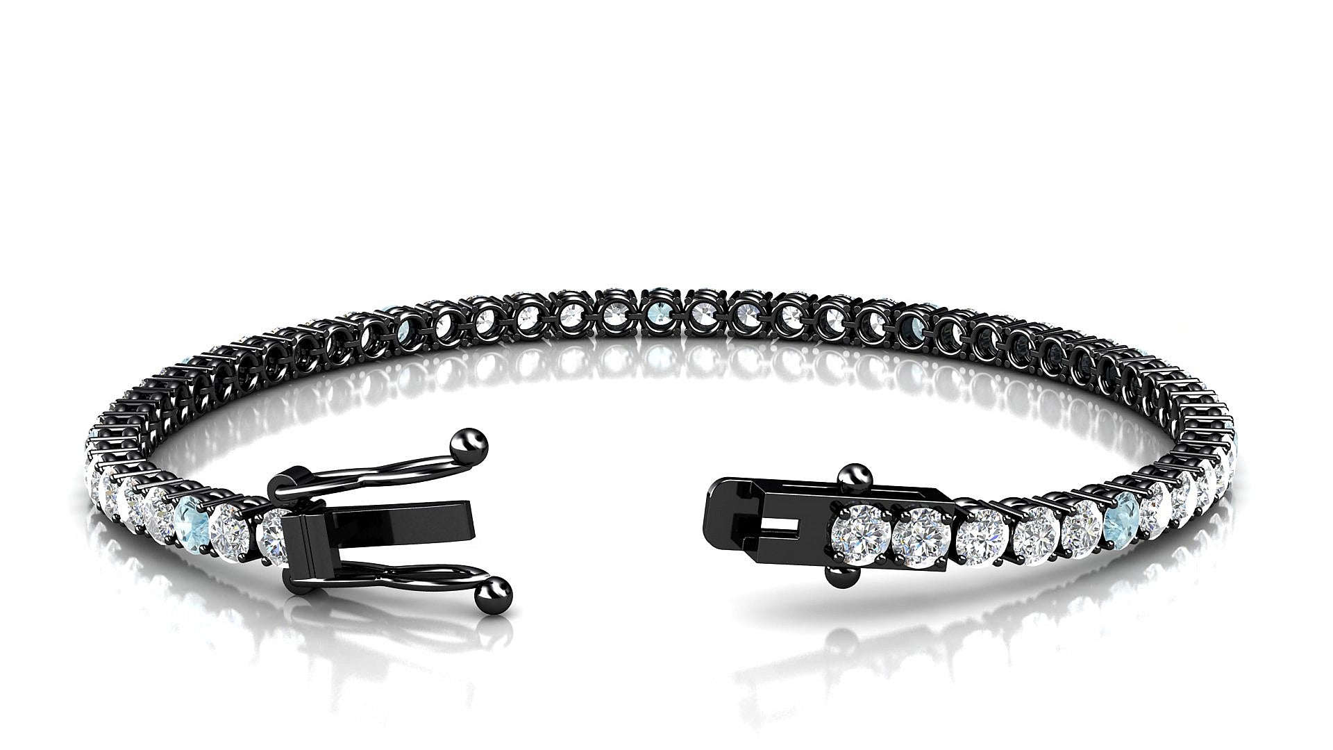 Capri 1-5 | 18k Black Gold 3 mm Round Natural Aquamarine & Diamond 15 cm Tennis Bracelet