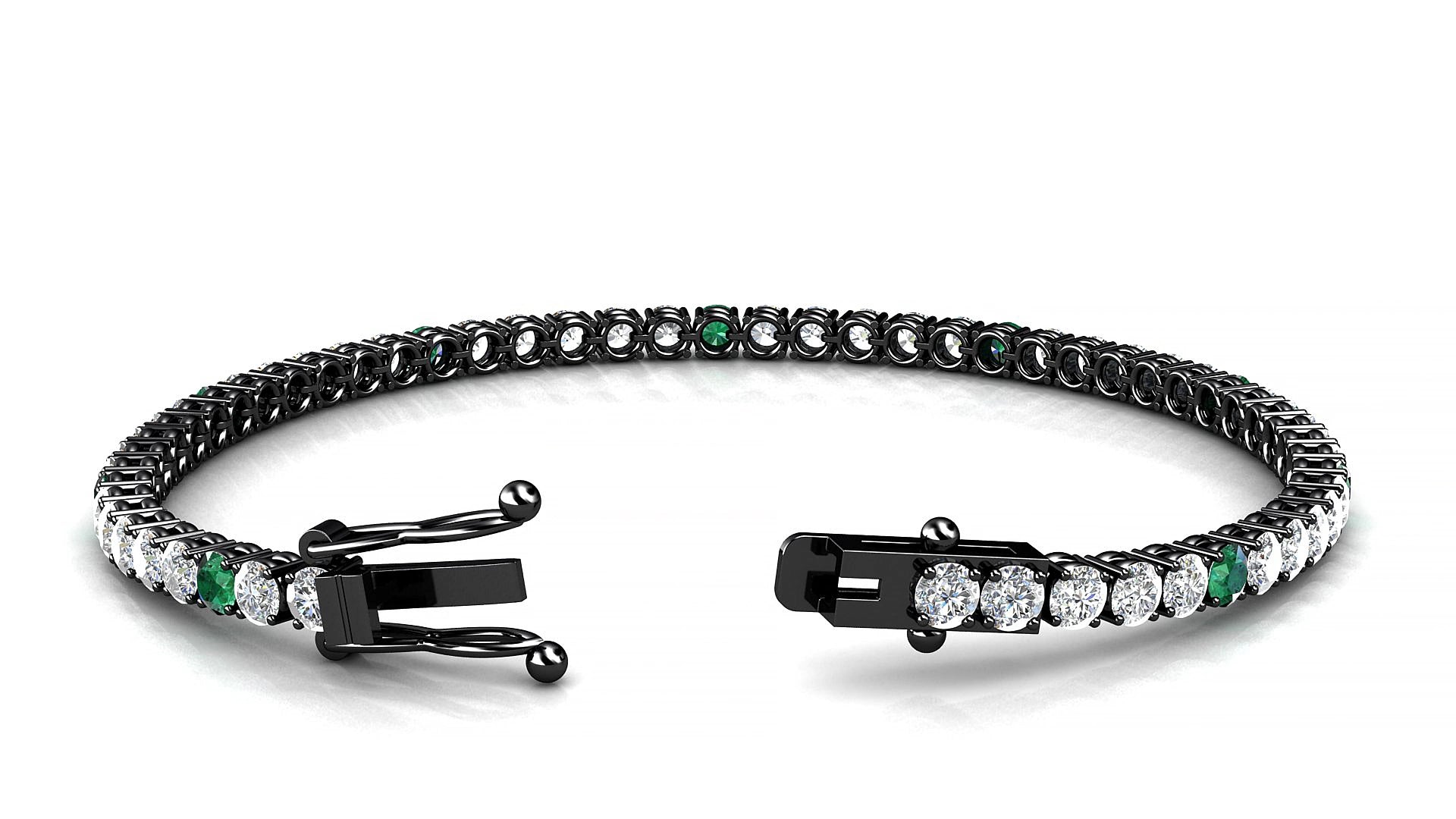 Capri 1-5 | 18k Black Gold 3 mm Round Natural Emerald & Diamond 15 cm Tennis Bracelet