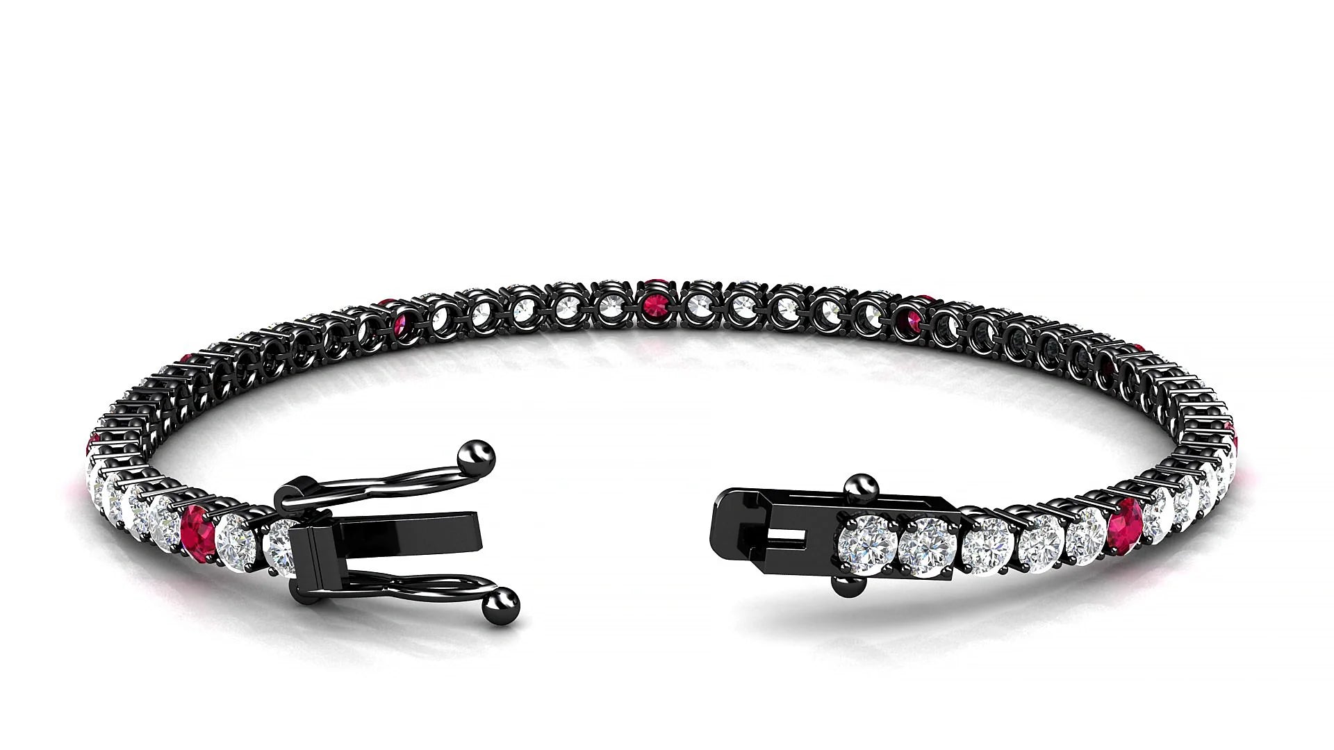 Capri 1-5 | 18k Black Gold 3 mm Round Natural Ruby & Diamond Tennis Bracelet