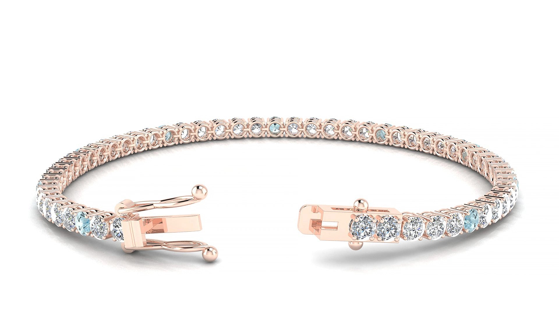 Capri 1-5 | 18k Rose Gold 3 mm Round Natural Aquamarine & Diamond 15 cm Tennis Bracelet