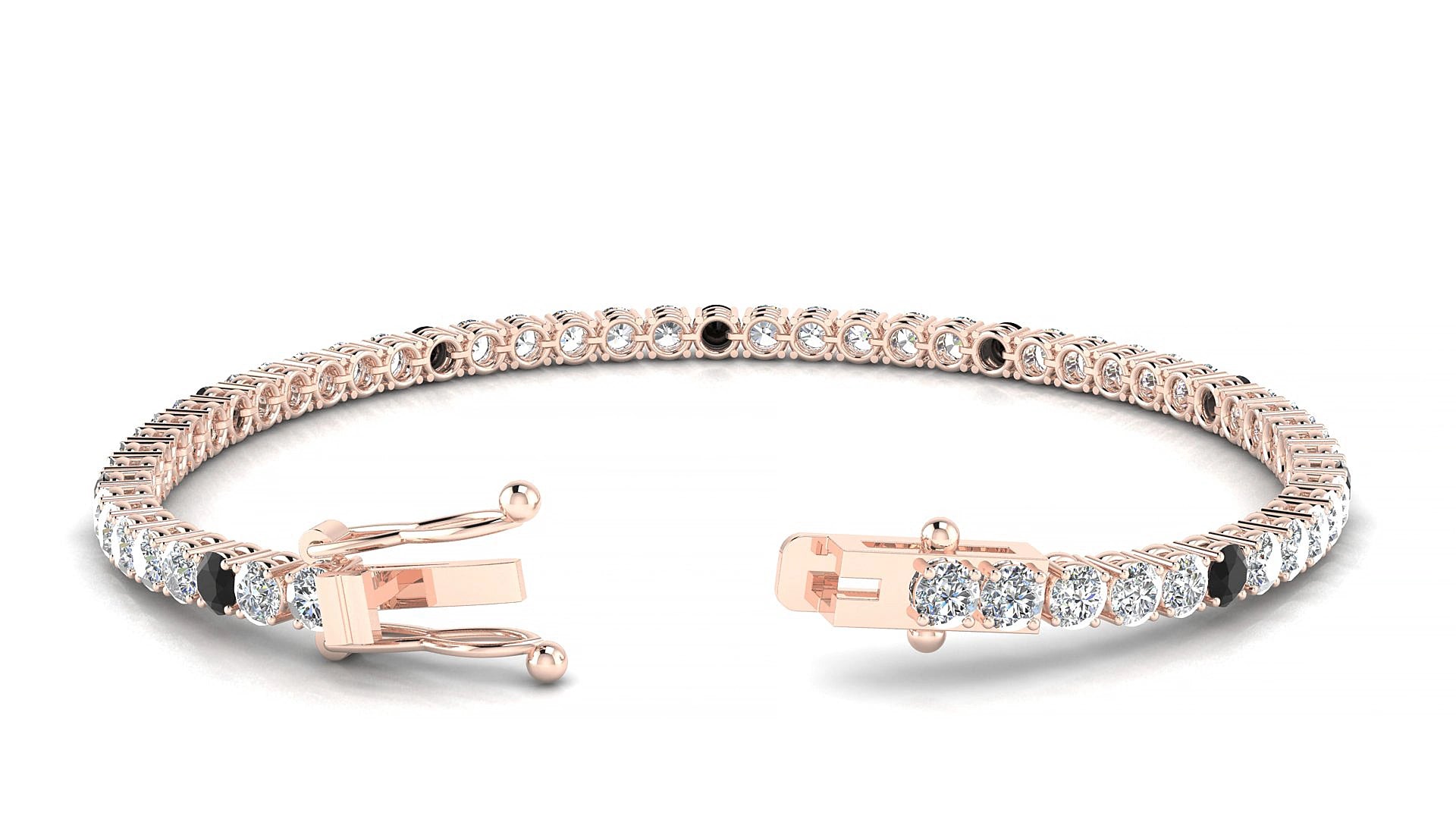 Capri 1-5 | 18k Rose Gold 3 mm Round Natural Black Diamond & Diamond 15 cm Tennis Bracelet