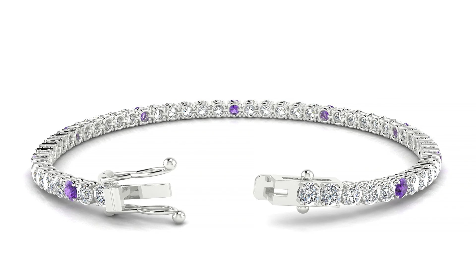 Capri 1-5 | 18k White Gold 3 mm Round Natural Amethyst & Diamond Tennis Bracelet