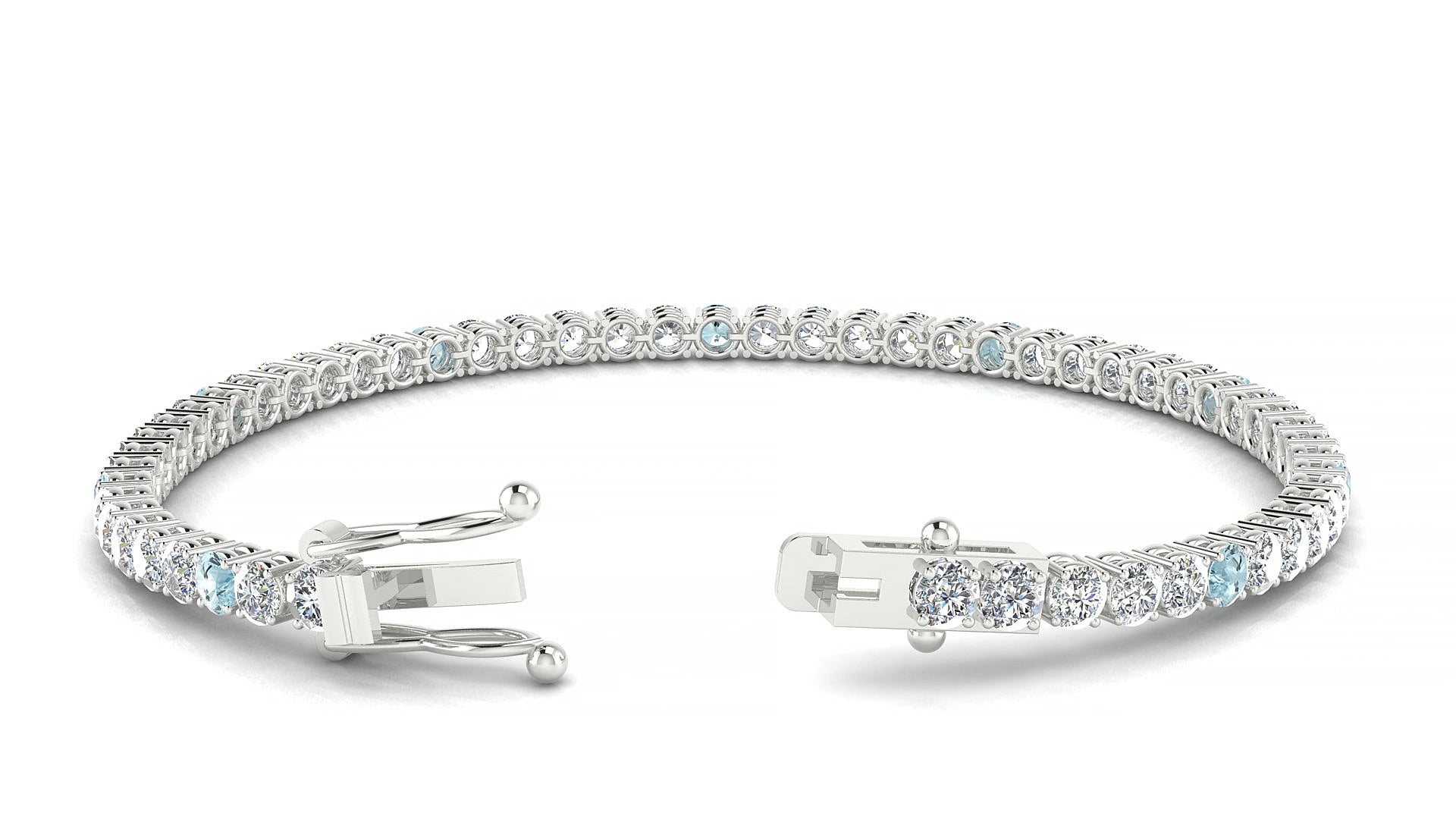 Capri 1-5 | 18k White Gold 3 mm Round Natural Aquamarine & Diamond 15 cm Tennis Bracelet