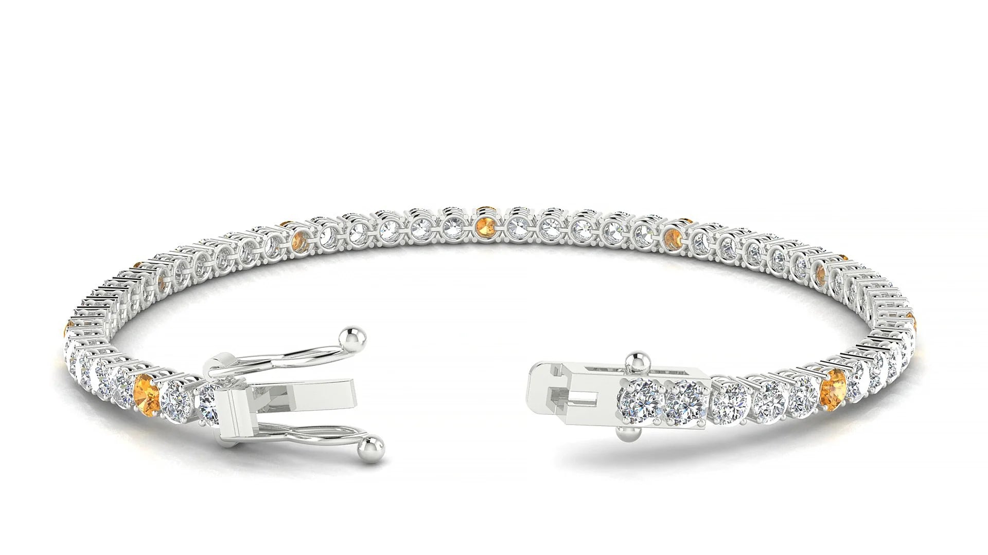 Capri 1-5 | 18k White Gold 3 mm Round Natural Citrine & Diamond Tennis Bracelet