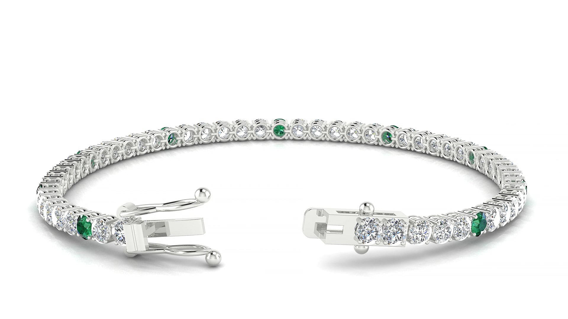 Capri 1-5 | 18k White Gold 3 mm Round Natural Emerald & Diamond 15 cm Tennis Bracelet