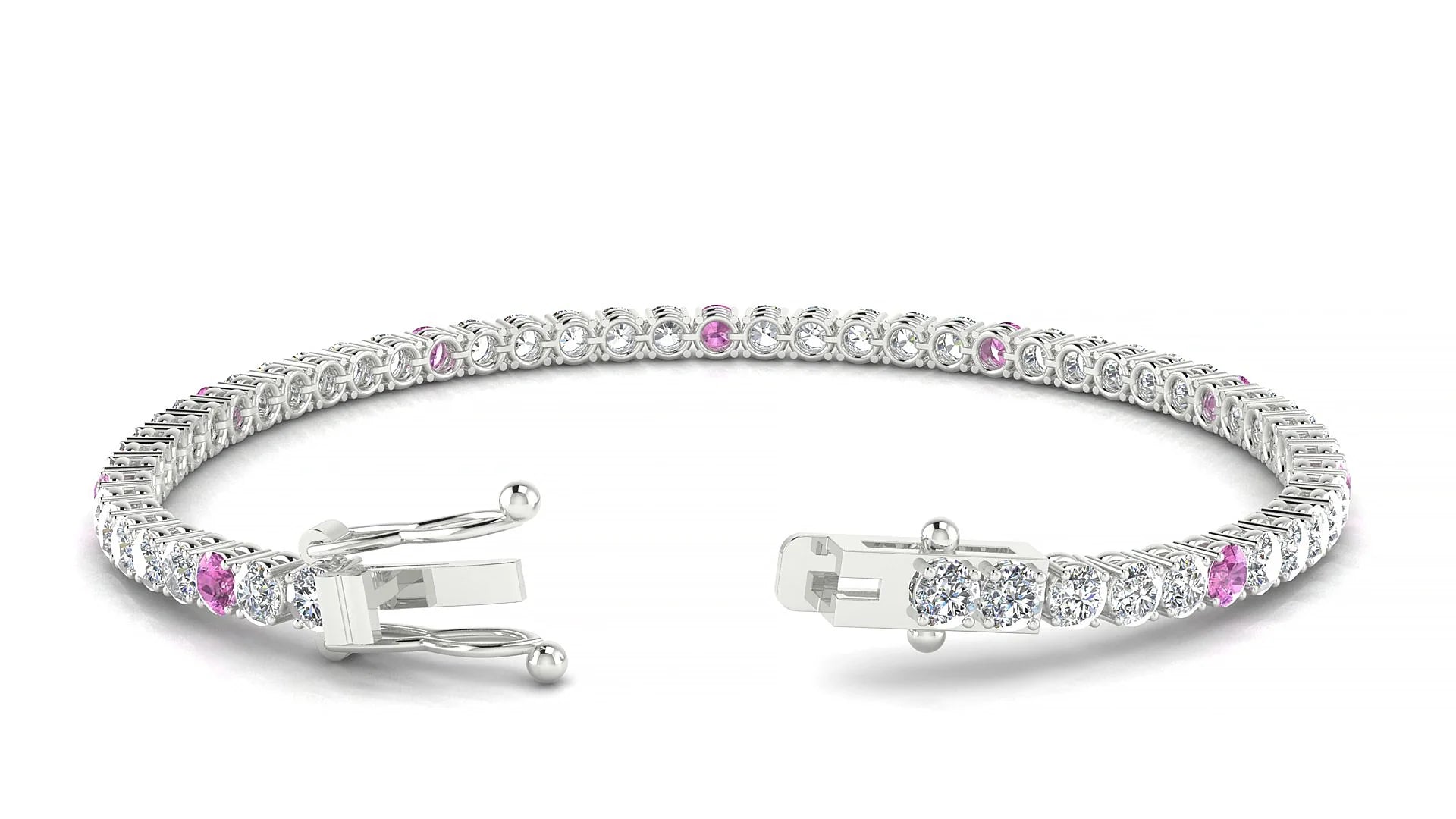 Capri 1-5 | 18k White Gold 3 mm Round Natural Pink Sapphire & Diamond Tennis Bracelet
