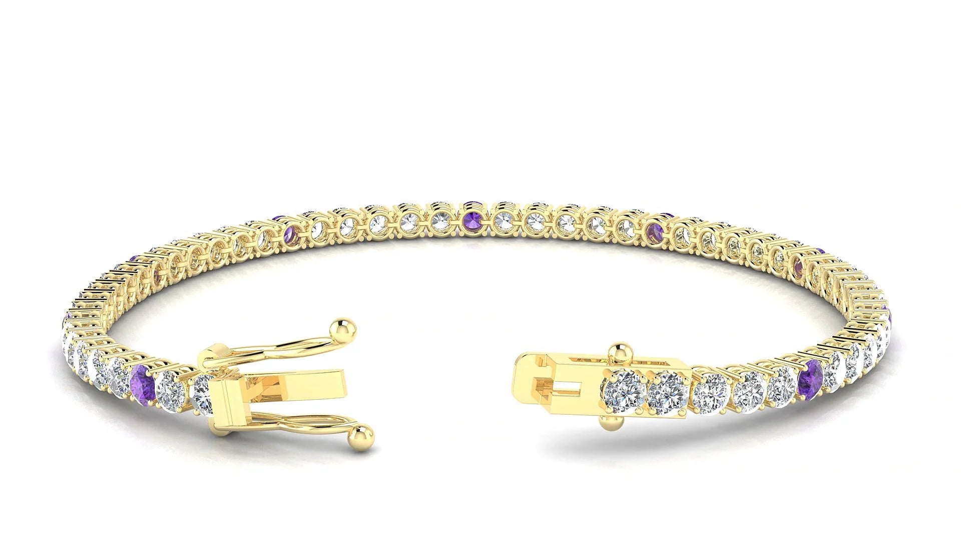 Capri 1-5 | 18k Yellow Gold 3 mm Round Natural Amethyst & Diamond Tennis Bracelet