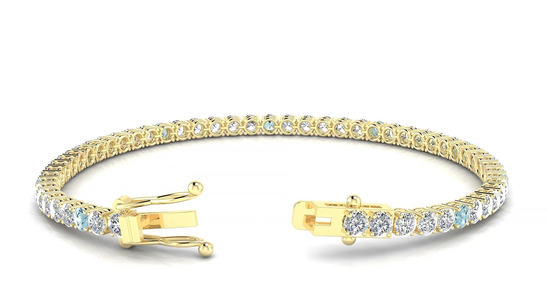 Capri 1-5 | 18k Yellow Gold 3 mm Round Natural Aquamarine & Diamond Tennis Bracelet