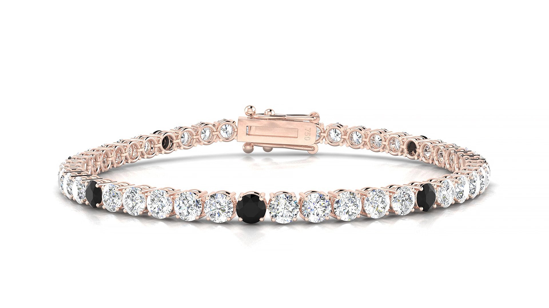 Capri 1-5 | 18k Rose Gold 3.4 mm Round Natural Black Diamond & Diamond 17 cm Tennis Bracelet